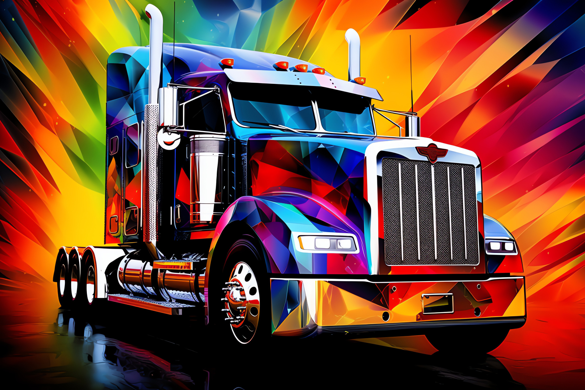 Peterbilt motif, Geometric abstract backdrop, Aesthetic clean lines, Wide angle logo view, Truck emblem, HD Desktop Image