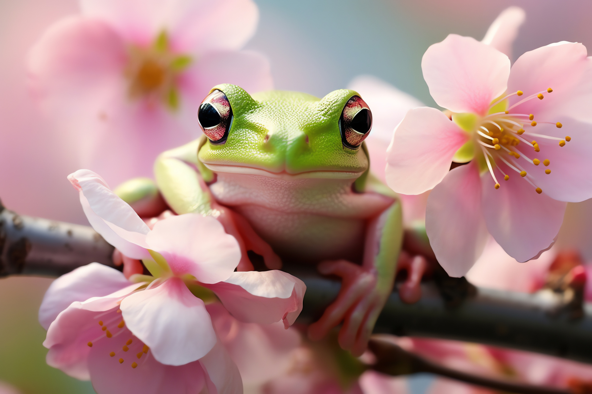 Tiny Tree Frog, Small amphibians, Delicate ecosystem, Blossoming environment, Natural beauty, HD Desktop Image