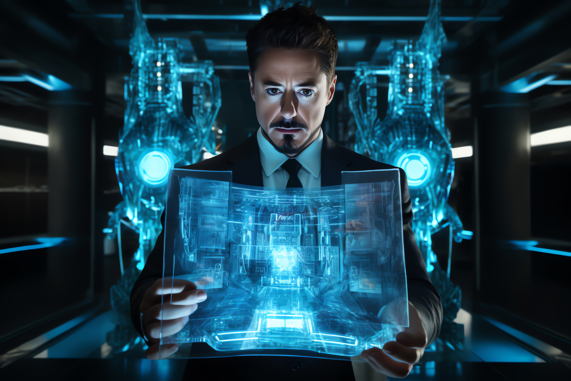 Genius Tony Stark, Schematic display, Stark Industries tech, Avenger's armor design, Superhero innovation, HD Desktop Wallpaper