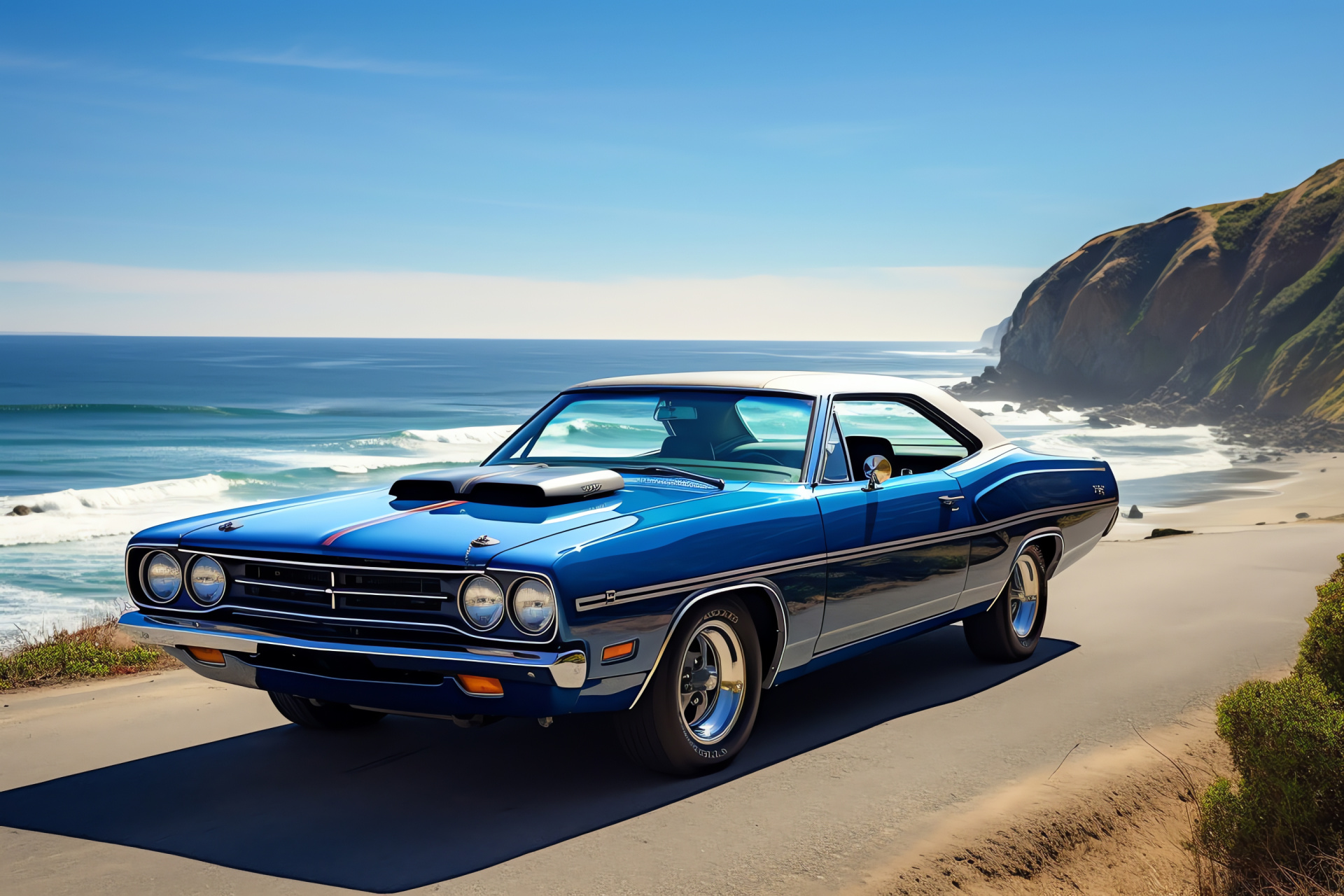 Plymouth GTX, Coastal Drive, Oceanic Roads, Glossy Finish, Ocean Blue Shade, HD Desktop Image