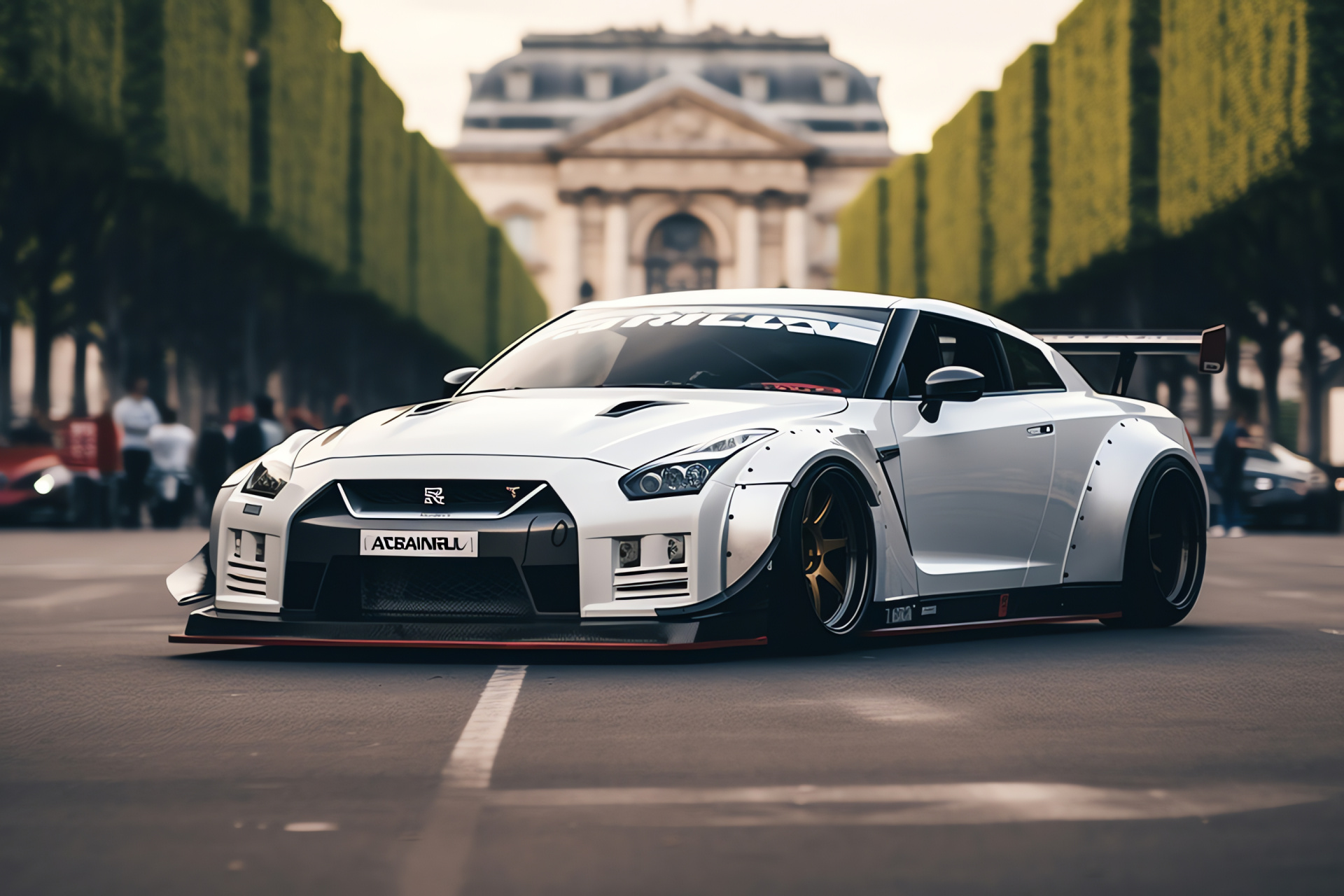 Nissan GTR Liberty Walk Paris scene, Champs-Elyses aesthetic, French architectural beauty, Landmark automobile display, City of Lights, HD Desktop Wallpaper