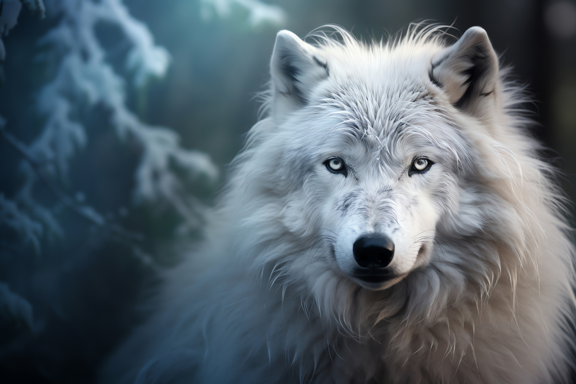 Spirit Wolf mystique, Silver-eyed mythology, Arctic fur purity, Ethereal wilderness, Canine phantom, HD Desktop Image