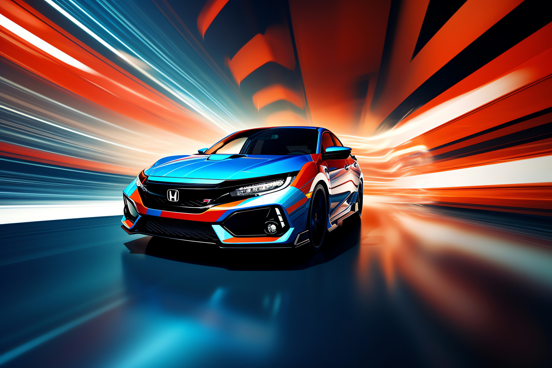 Street Racing Cars, Honda Civic Type R, Geometric patterns, Abstract backdrop, Contrasting design, HD Desktop Wallpaper