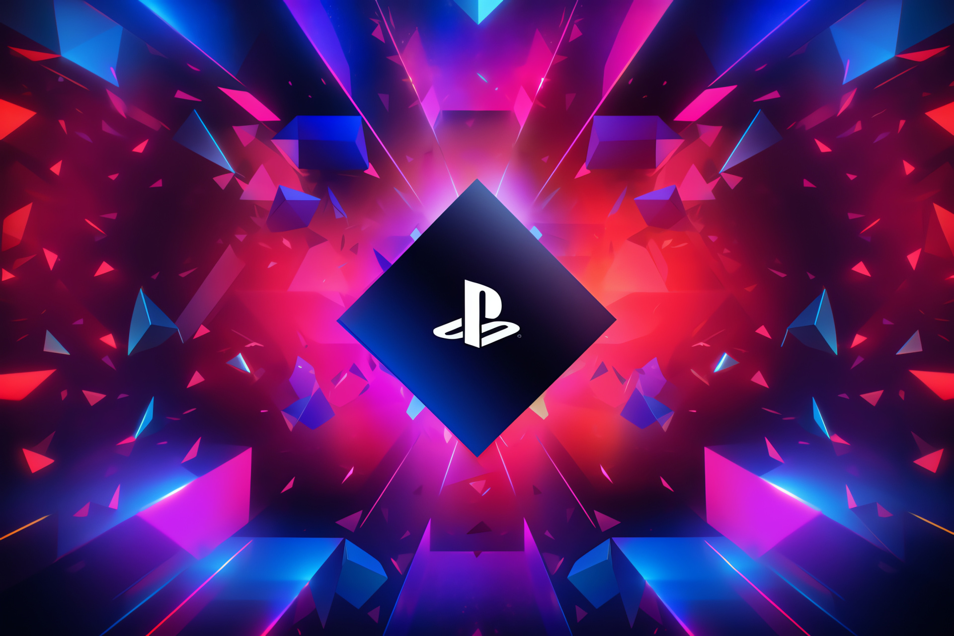 PlayStation 4 symbol, Mosaic backdrop, Electric hues, Avant-garde style, Advanced design elements, HD Desktop Image