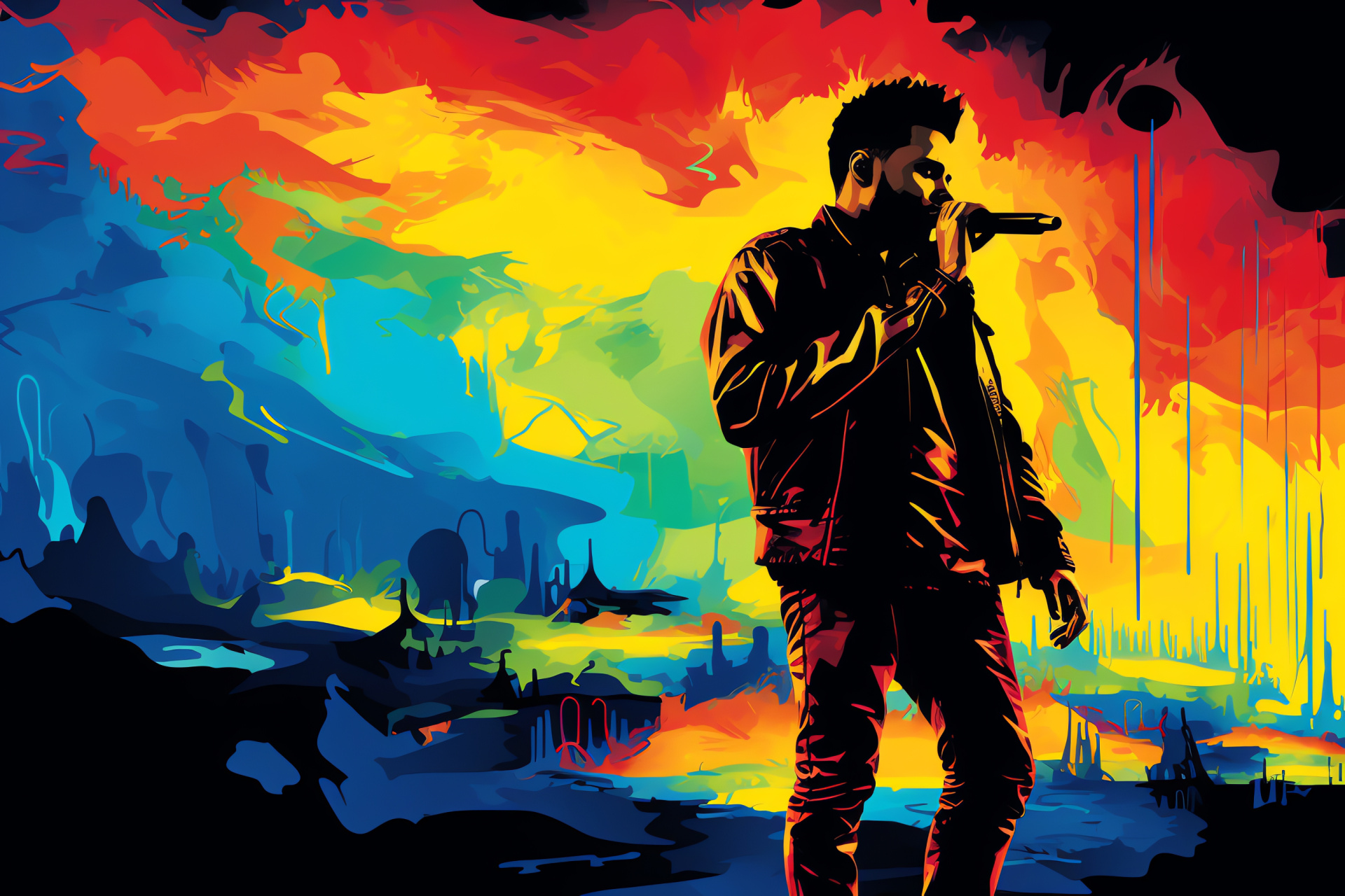 Entertainer The Weeknd, Signature coif, Artistic palette, Visual intensity, Emotional expression, HD Desktop Wallpaper