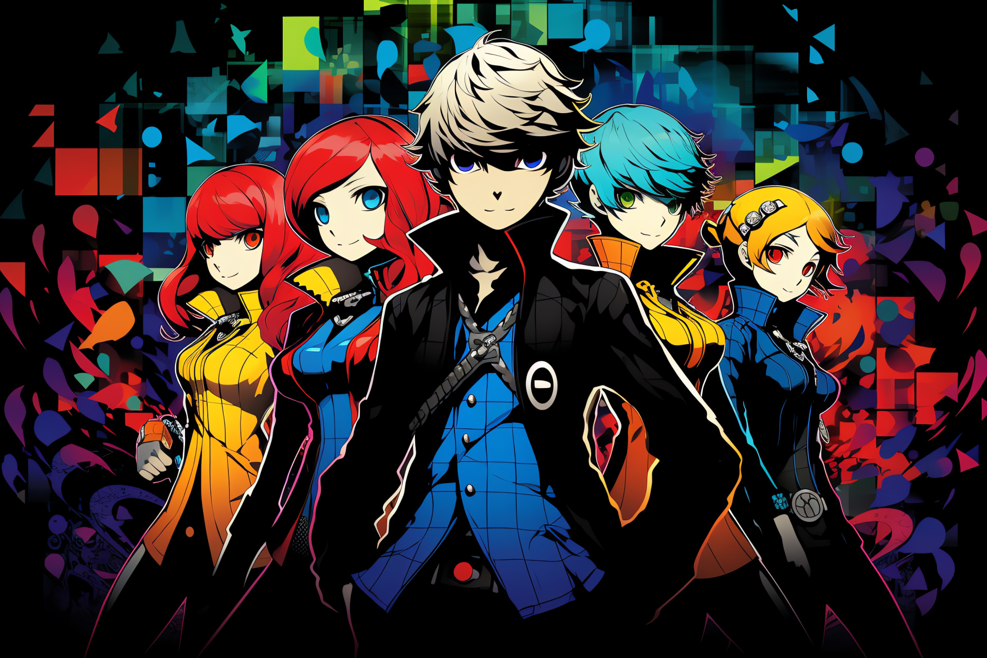 Persona Q RPG elements, Mitsuru Kirijo command, Akihiko Sanada boxer, Intense gaze, Character interface, HD Desktop Wallpaper