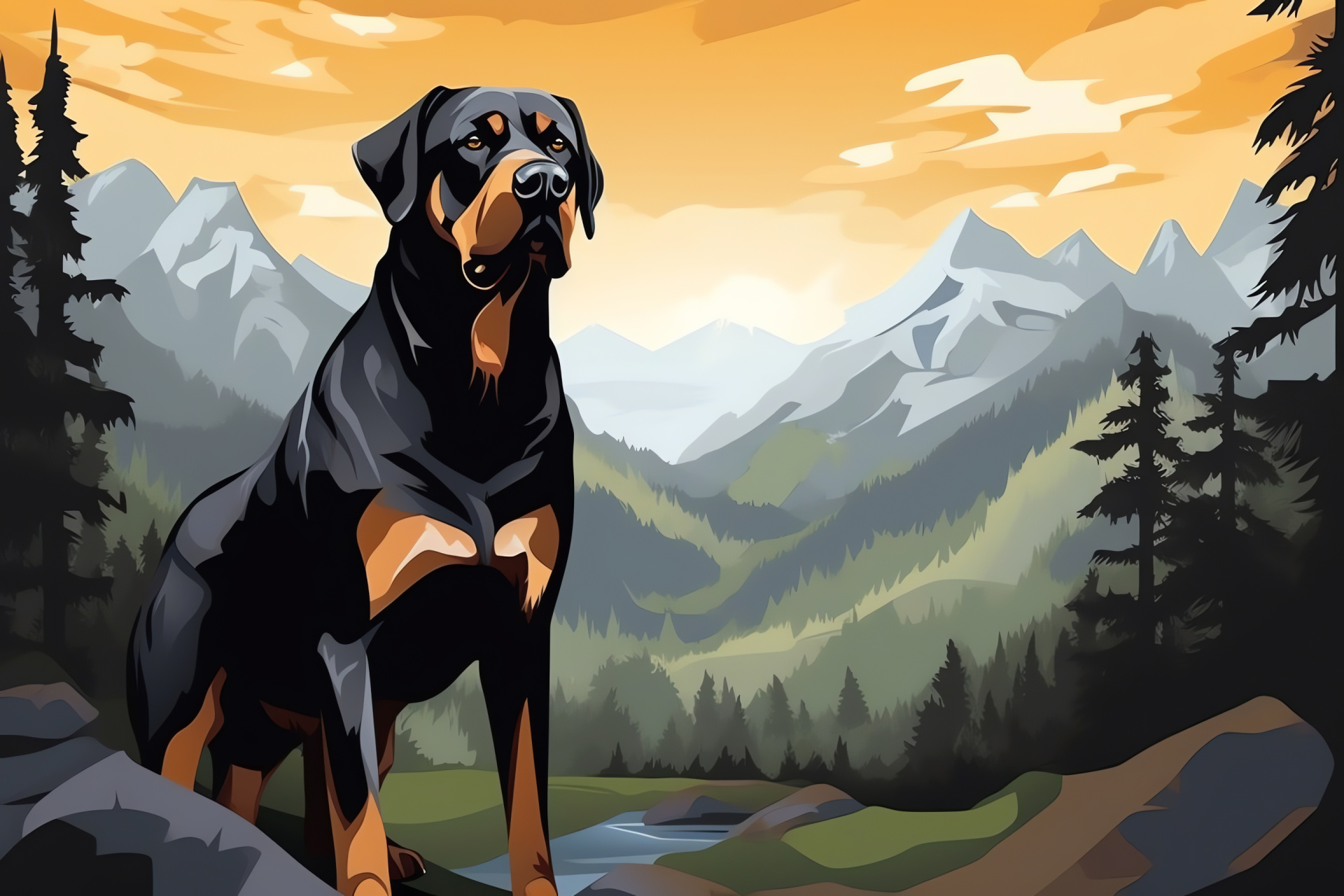Rottweiler, Robust breed, Canine companion, Nature trail adventure, Dog in wilderness, HD Desktop Image