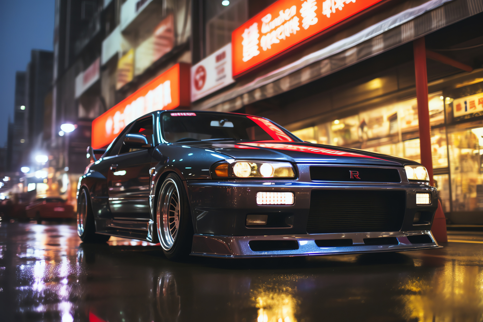 Nissan Skyline GTR Tokyo, Nismo mastery, Akihabara district, Japanese craftsmanship, Automotive detail, HD Desktop Image