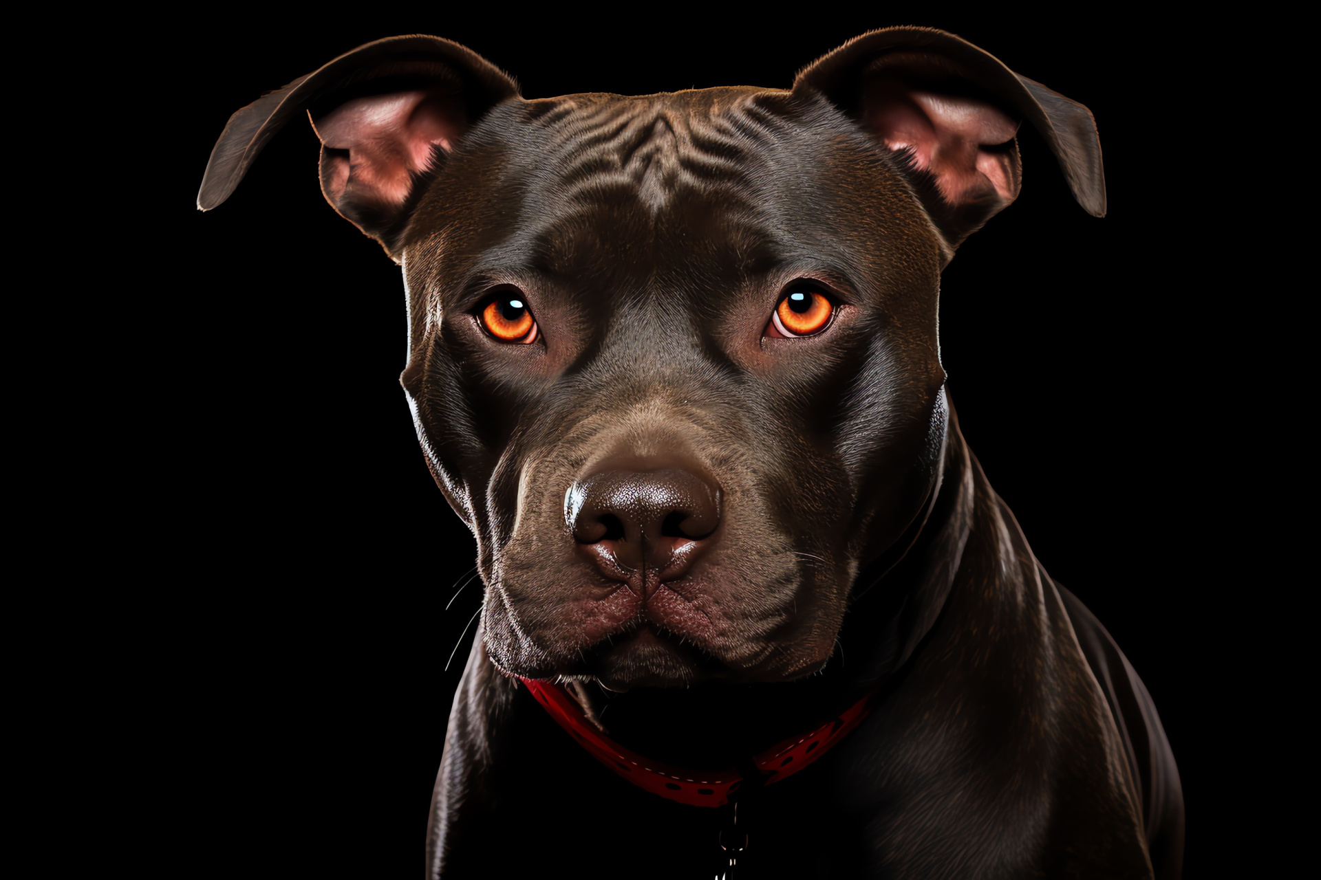 Muscular Pitbull Terrier, Rich red canine, Reflective contrast, Mature pet, Dog companion, HD Desktop Image