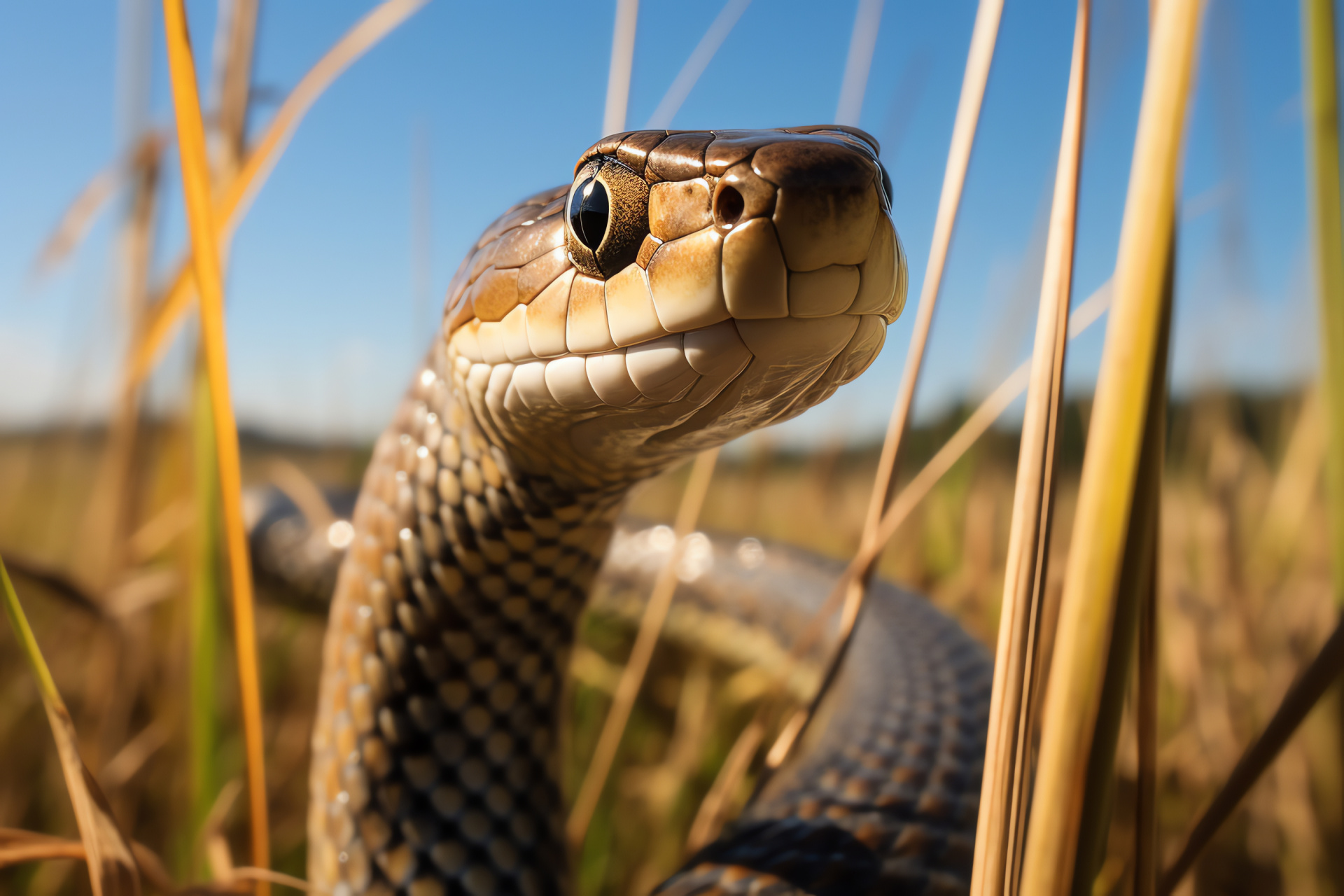 Garter Snake, Reptilian eye detail, Predatory instinct, North American serpents, Wild grassland habitat, HD Desktop Wallpaper