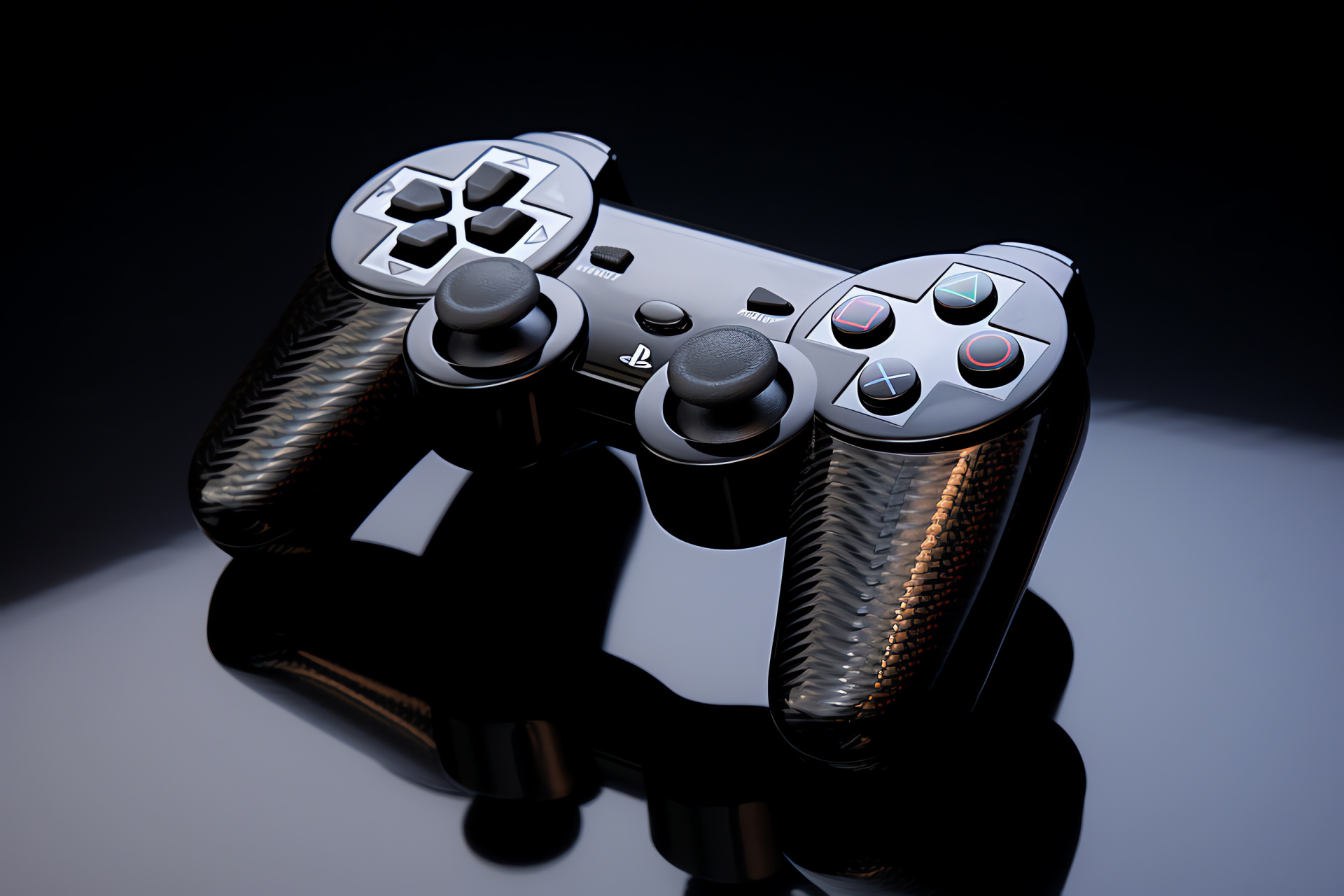 PS3 joystick, Gamer interface, Black carbon weave, Sleek design, Performance accessory, HD Desktop Image