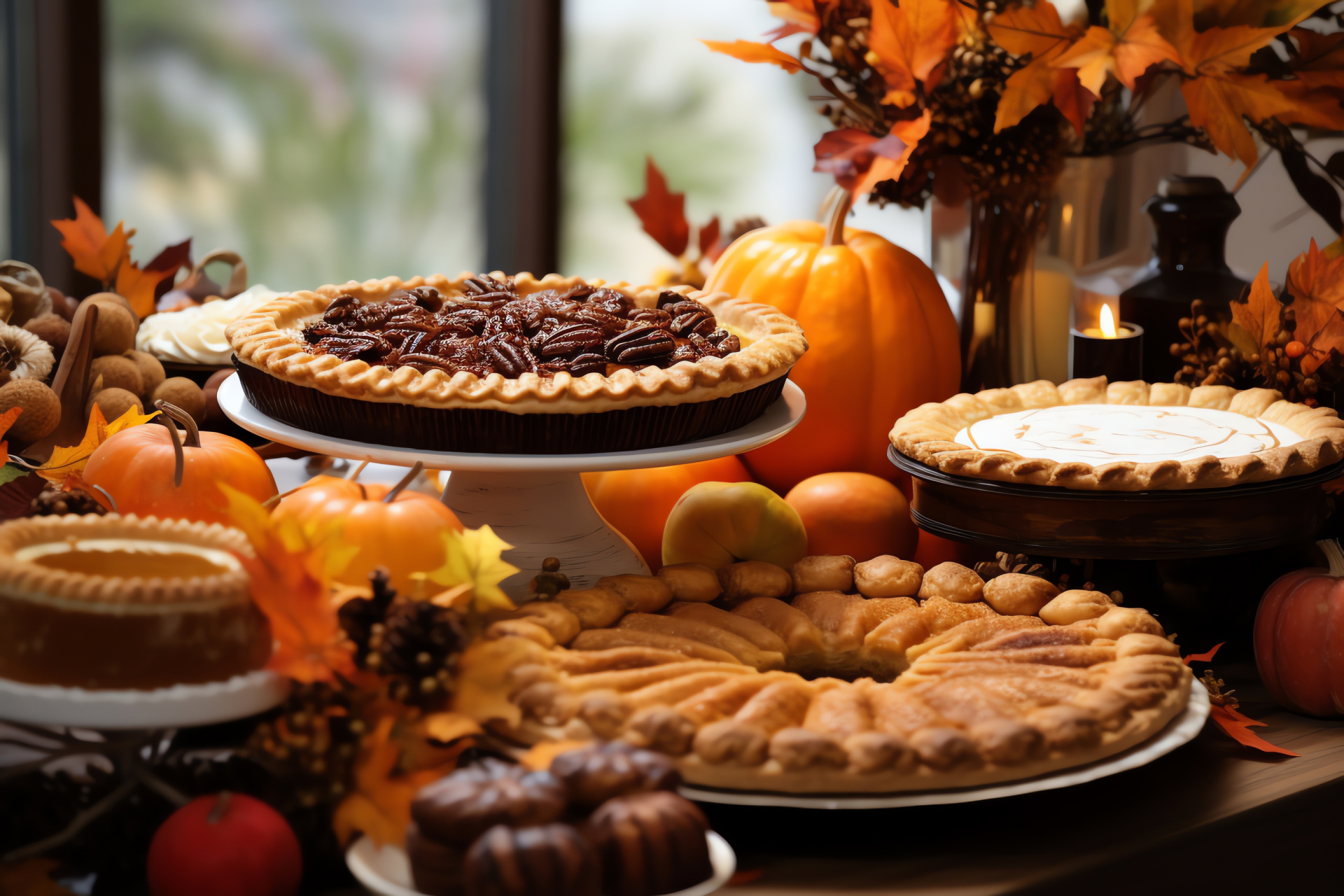 Harvest feast, bountiful sweets, assorted pastry, holiday treats, festive confectionery, HD Desktop Wallpaper