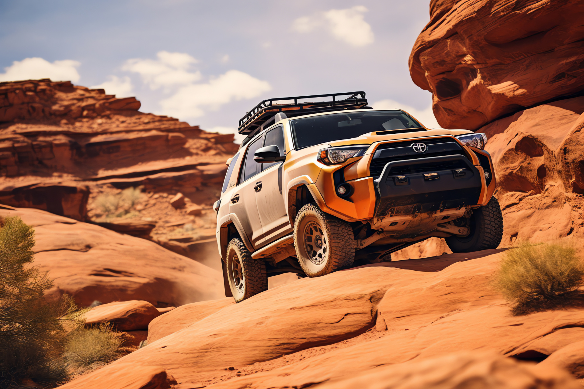 Toyota TRD, rock-crawling in Moab, 4Runner edition, challenging trail, frontal design, off-road equipment, HD Desktop Image