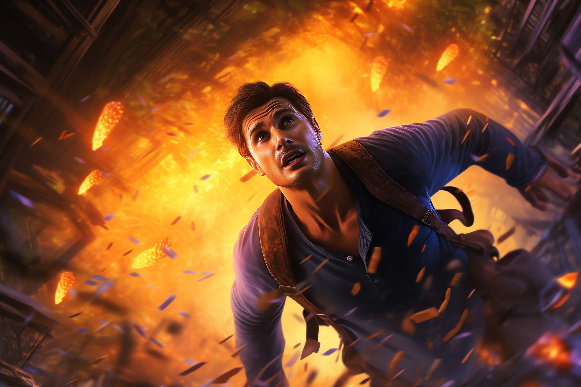 Nathan Drake, Eye of Indra seeker, Legendary temple expedition, Vine-laced obstacles, Uncharted realm, HD Desktop Wallpaper