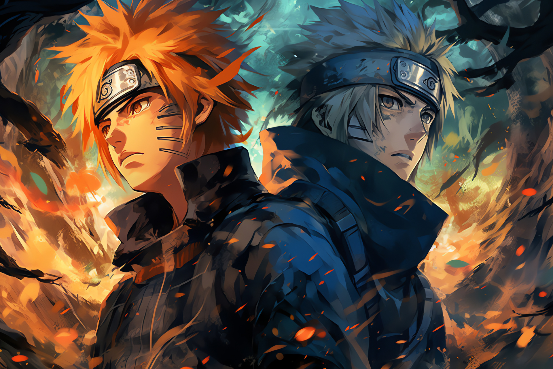 Naruto Uzumaki, Sasuke Uchiha, intense confrontation, chakra collision, enduring rivalry, HD Desktop Image