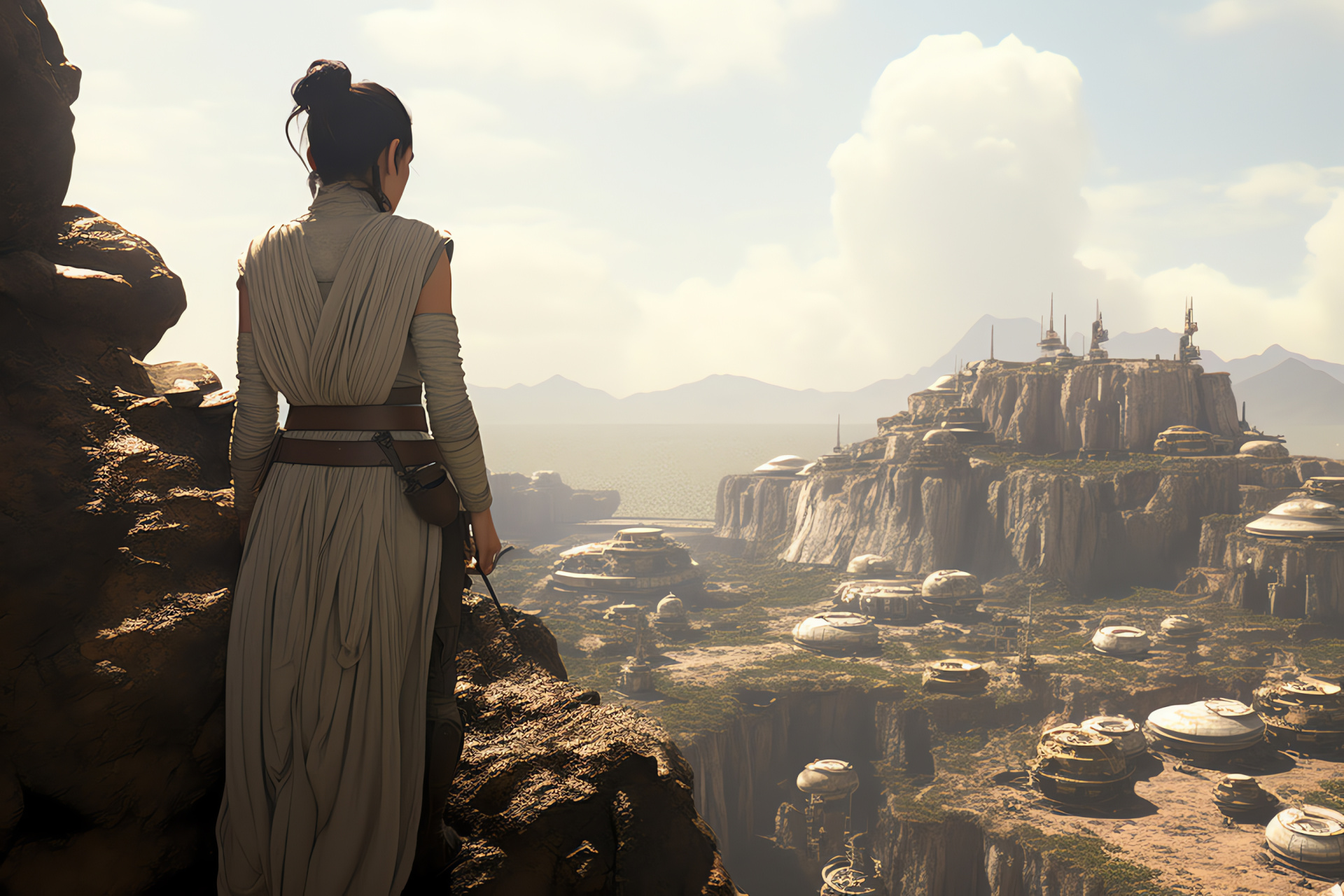 Rey's Force mastery, Telekinetic talent, Star Wars saga, Intense confrontation, Galactic adversaries, HD Desktop Image