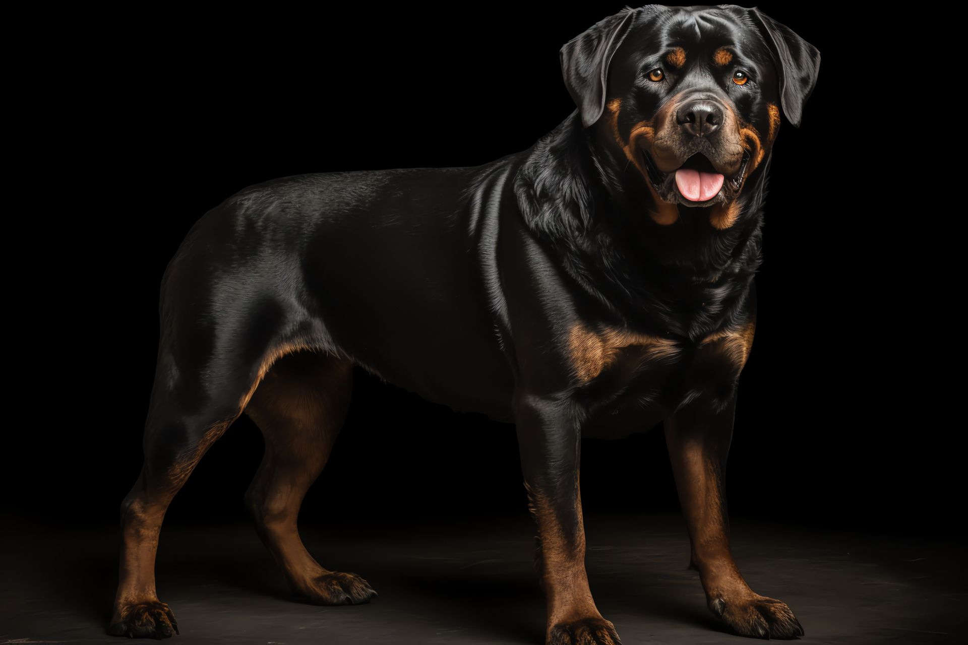 Rottweiler breed, guard dog, black pelt, canine strength, intimidating stance, HD Desktop Wallpaper
