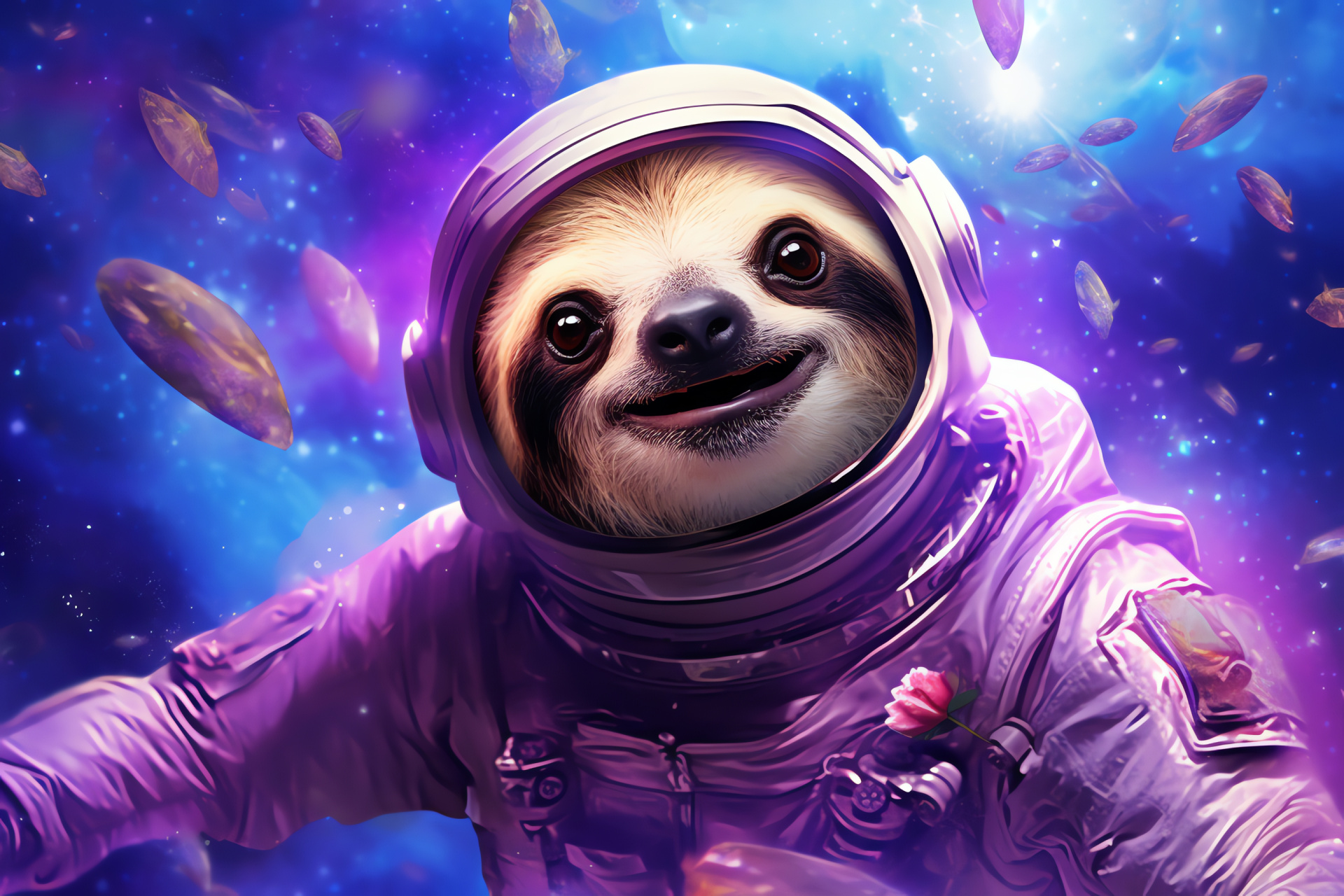 Slothstronaut, stellar motif, astronomical journey, cosmic explorer, stargazing dream, HD Desktop Wallpaper