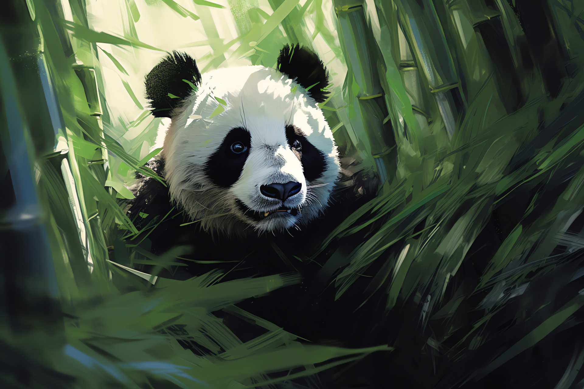 Bamboo bear, Endearing species, Fluffy appearance, Distinctive patterns, Greenery abode, HD Desktop Image