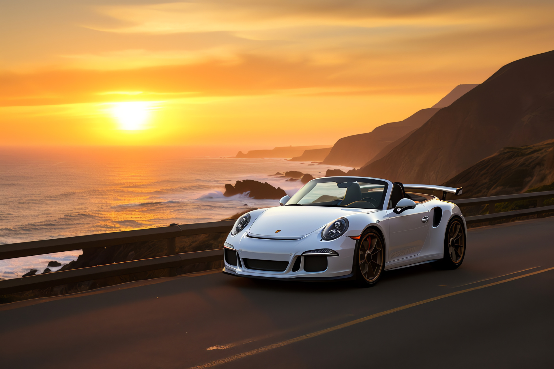 Porsche 911 GT3 RS 4.0, California's Pacific Highway, Open-top driving, Coastal lifestyle, Ocean view driving, HD Desktop Wallpaper