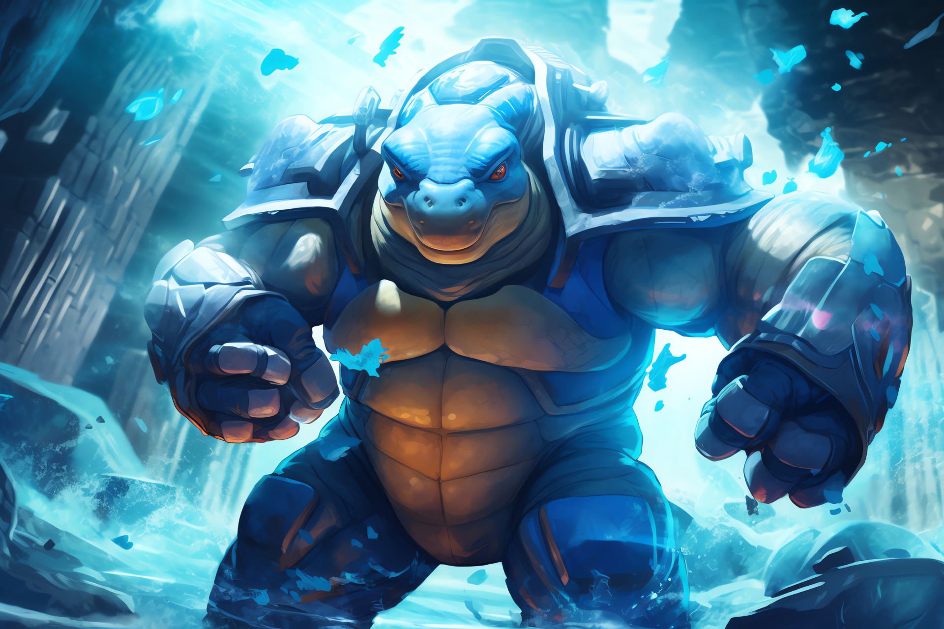 Blastoise in Aquaopolis, aquatic habitat, underwater guardian, oceanic domain, aquatic powers, HD Desktop Wallpaper