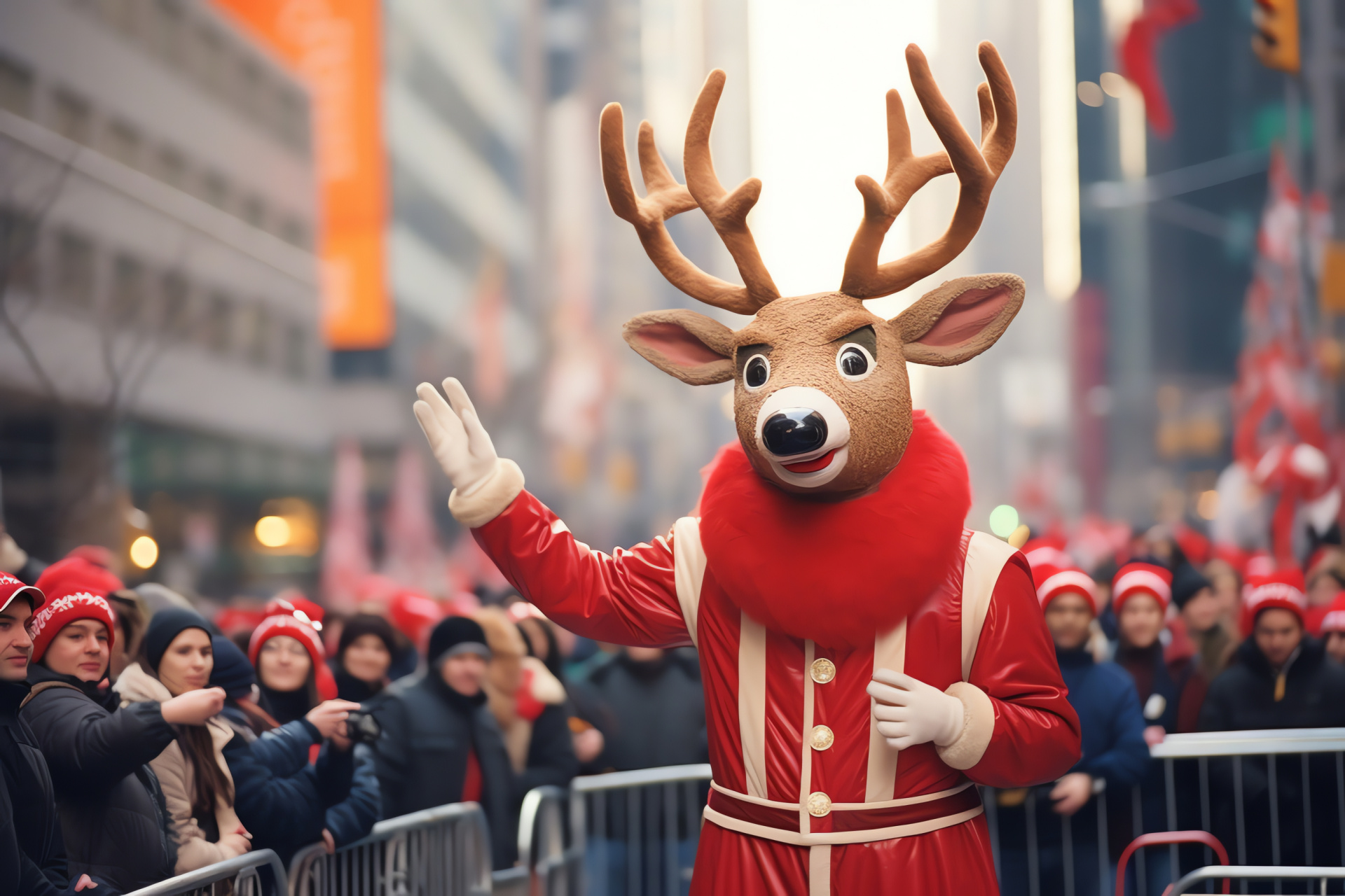 Rudolph iconic, New York City Noel parade, Festive light dazzle, Red-nosed escort, Urban Christmas festivity, HD Desktop Wallpaper