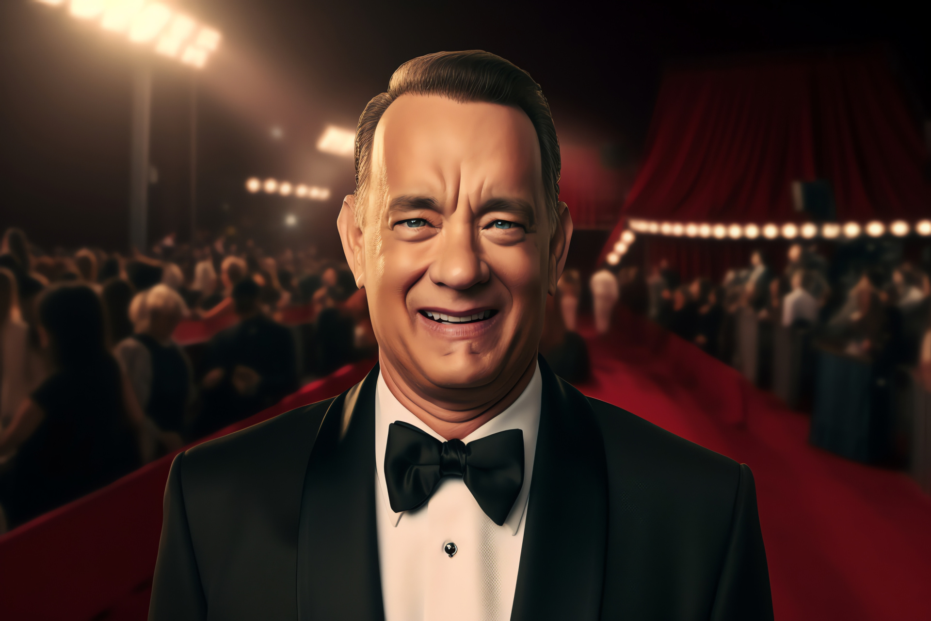 Tom Hanks appearance, Event attire, Expressive eyes, Film script acclaim, Actor's charm, HD Desktop Wallpaper