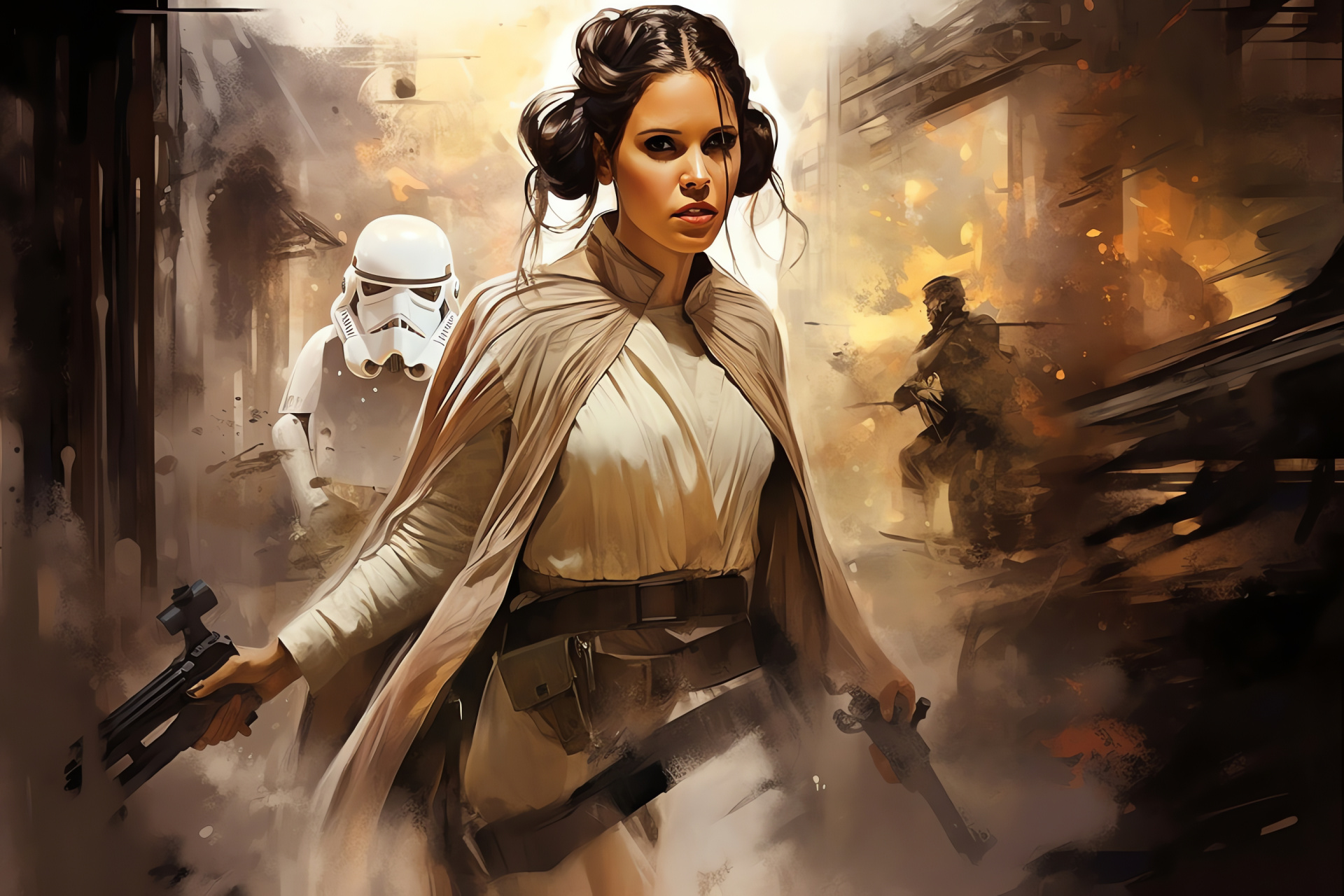 Princess of Alderaan, Rebellion leader, Galactic conflict, Tactical scenario, High-stakes tension, HD Desktop Wallpaper