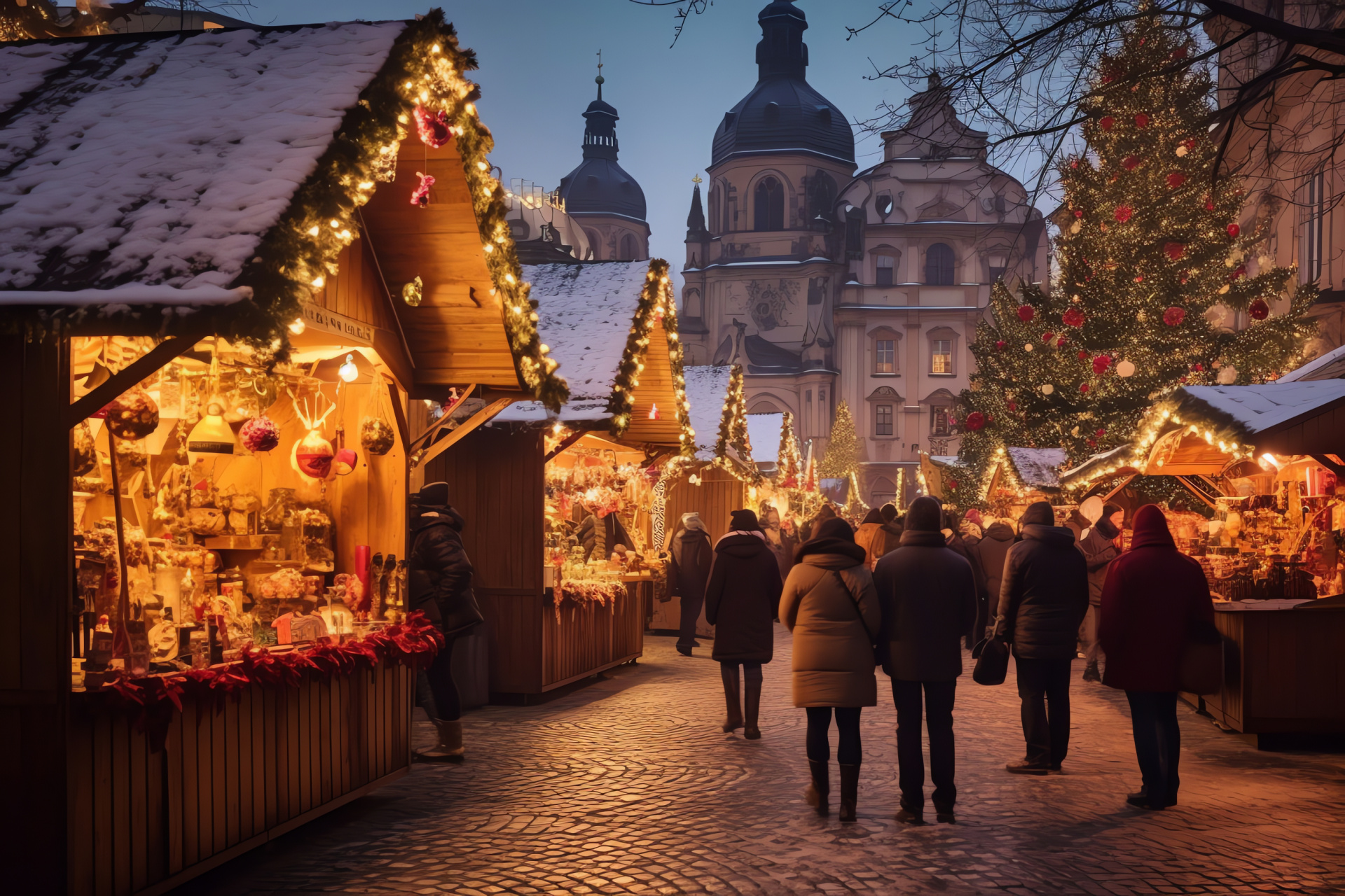 Winter Solstice celebrations, Prague scenery, Czech festive stalls, Historic Old Town, December event, HD Desktop Image