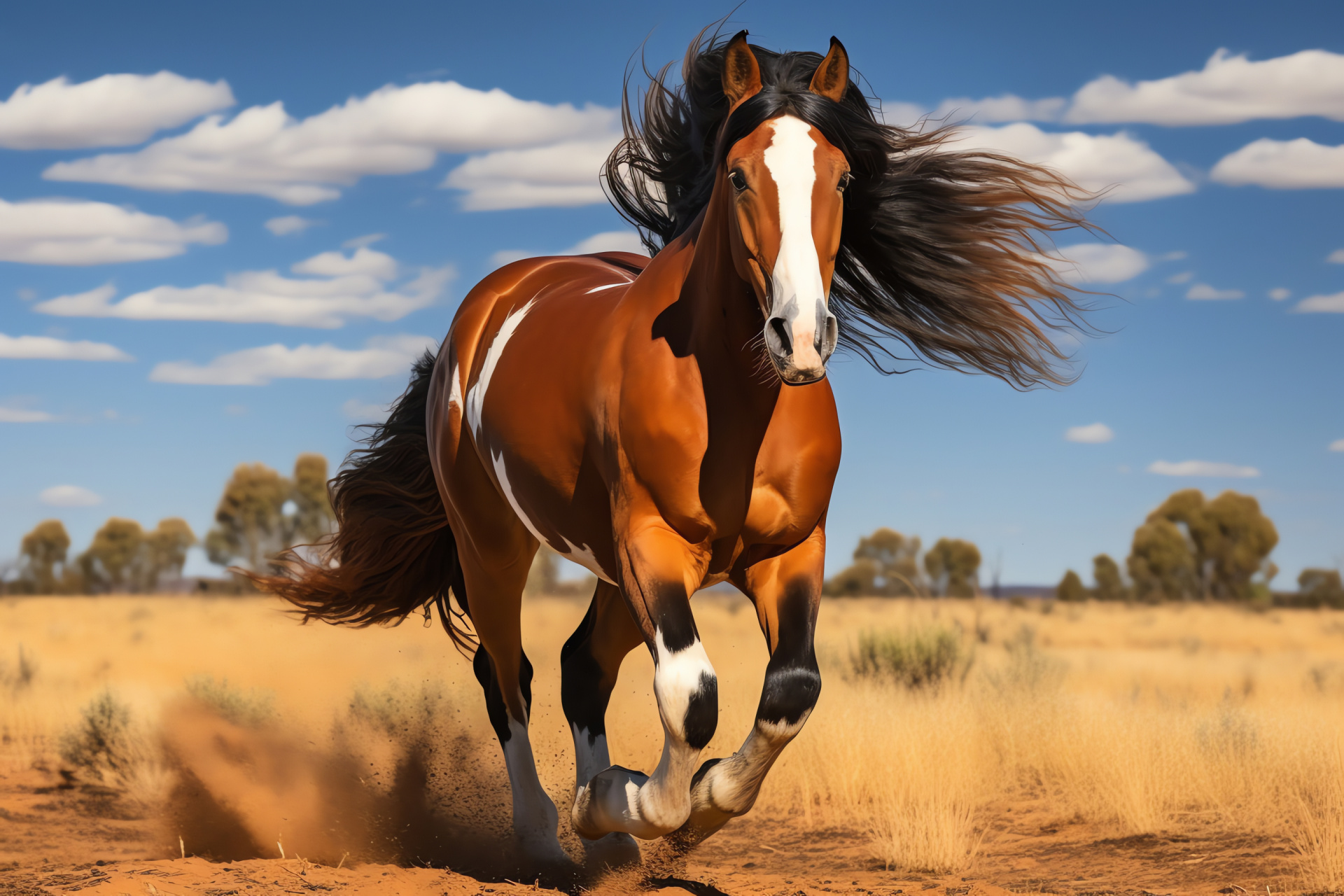 Australian Wild Brumby, Free-roaming horse, Striking pinto pattern, Outback equine, Natural landscape, HD Desktop Image