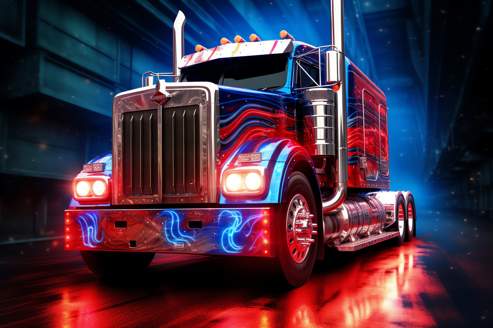 Autobot figurehead, Crimson detailing, Iconic leader, Chevrolet truck form, Alien machinery, HD Desktop Wallpaper