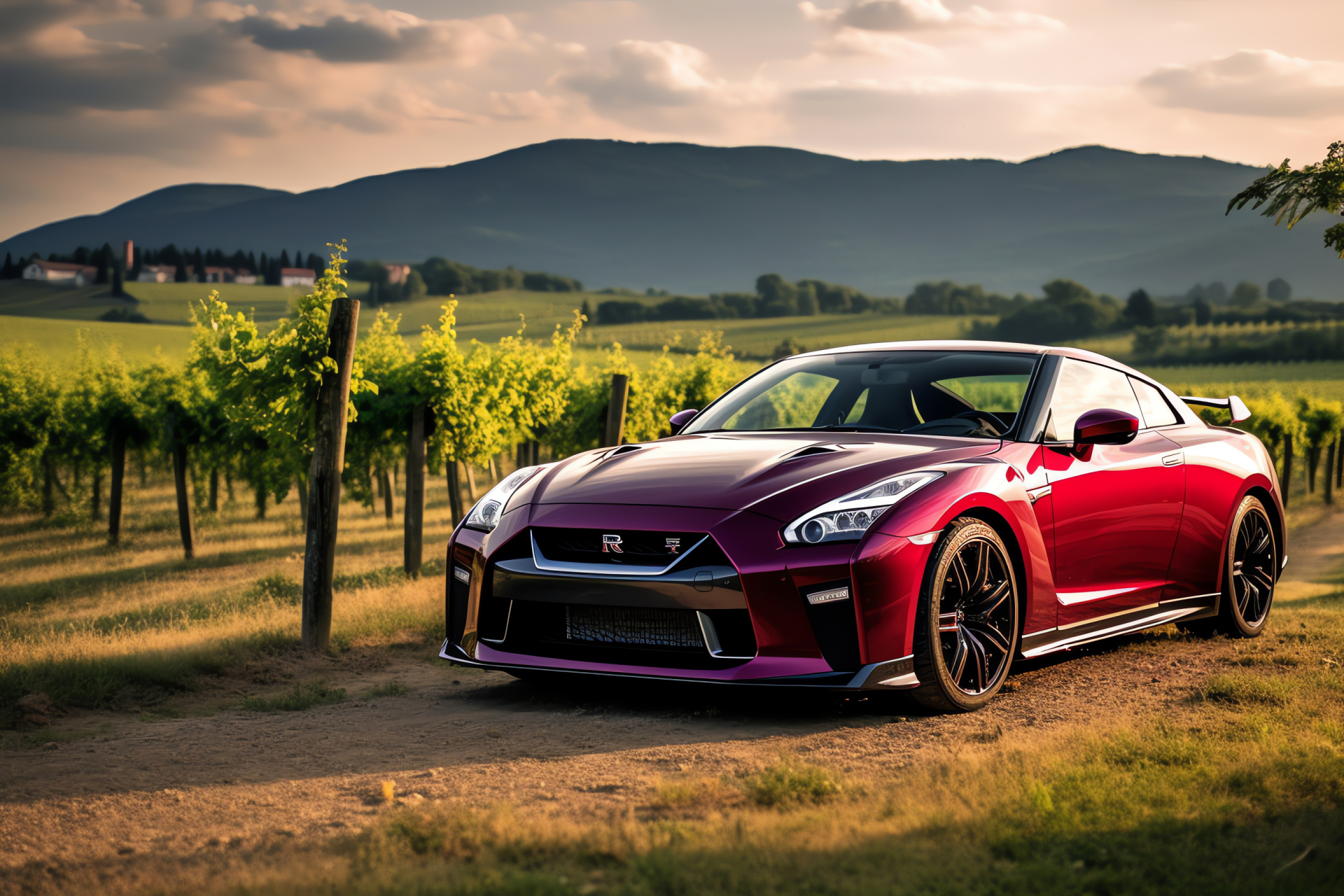 Nissan GTR HD Tuscany, Italian scenery, Grand touring experience, Performance vehicle, Automotive photography, HD Desktop Image