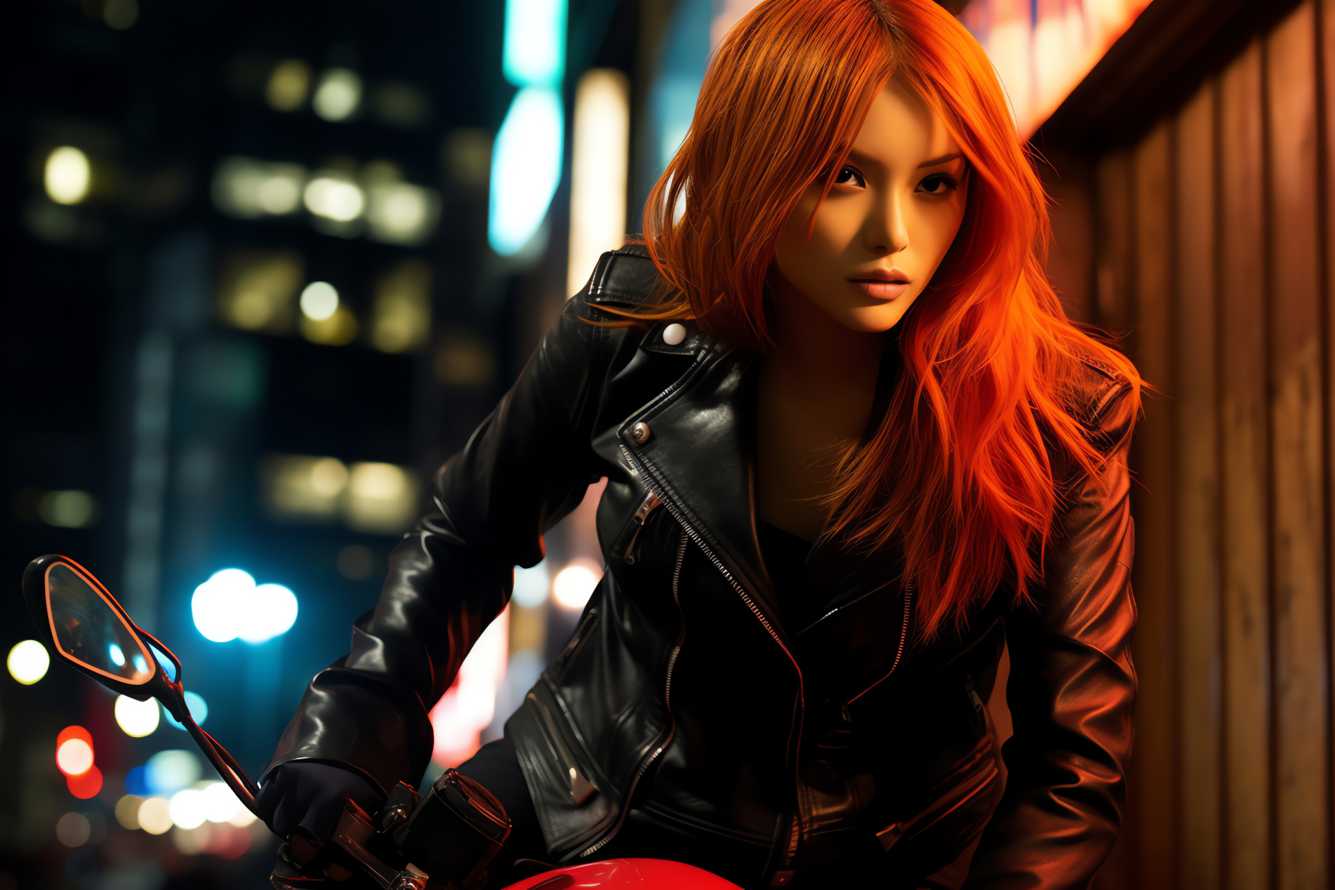 Sportbike Girl in Tokyo, Fiery personality, Urban streets, Fast-paced ride, Nighttime glamour, HD Desktop Image