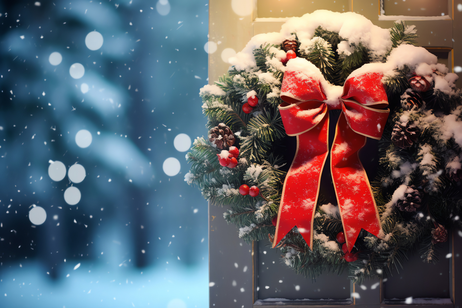 Yuletide foliage, Evergreen circle, Holiday baubles, Conifer cones, Vibrant wreath accessory, HD Desktop Wallpaper