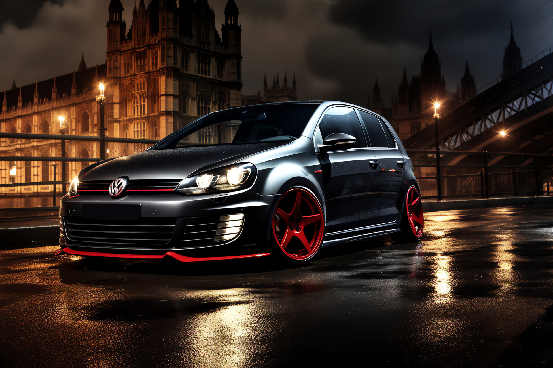 Volkswagen Golf GTI, Custom car assembly, Broadened vehicular physique, Height-reduced frame, Capital urban expanse, HD Desktop Wallpaper
