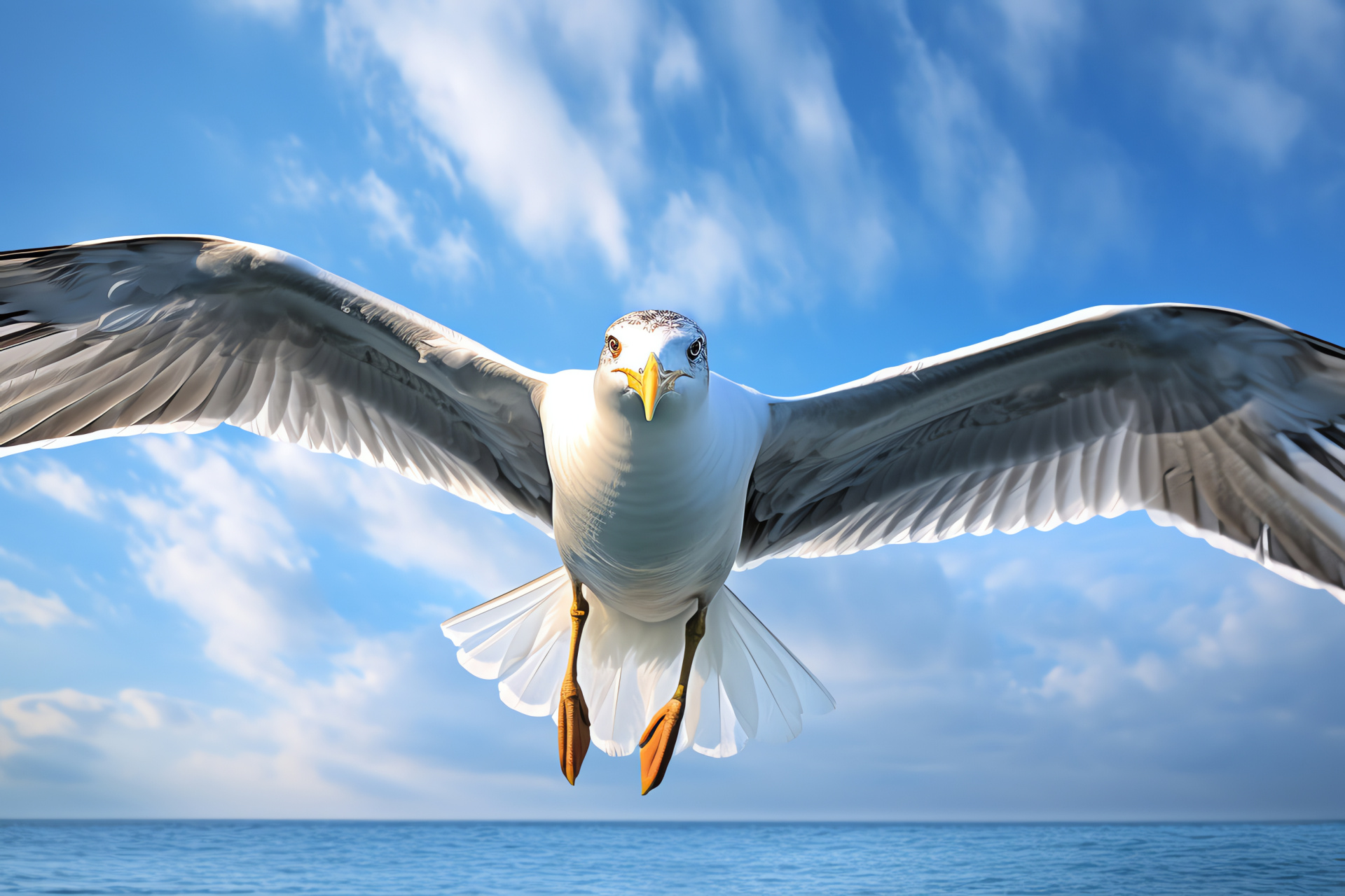 Flying seagull, Bird in flight, Sea bird species, Sky freedom, Oceanic bird, HD Desktop Image