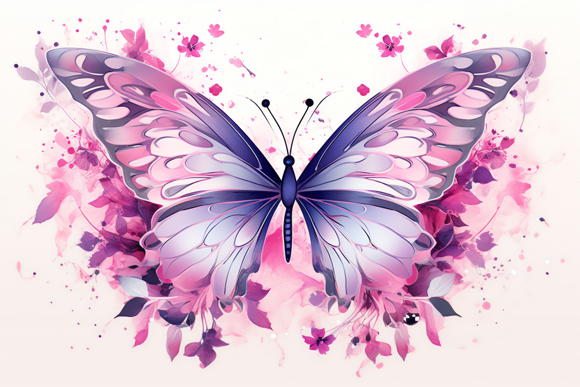 Whimsical Pink Butterfly, Winged flutter, Artistic hues, Watercolor inspiration, Nature spectacle, HD Desktop Wallpaper