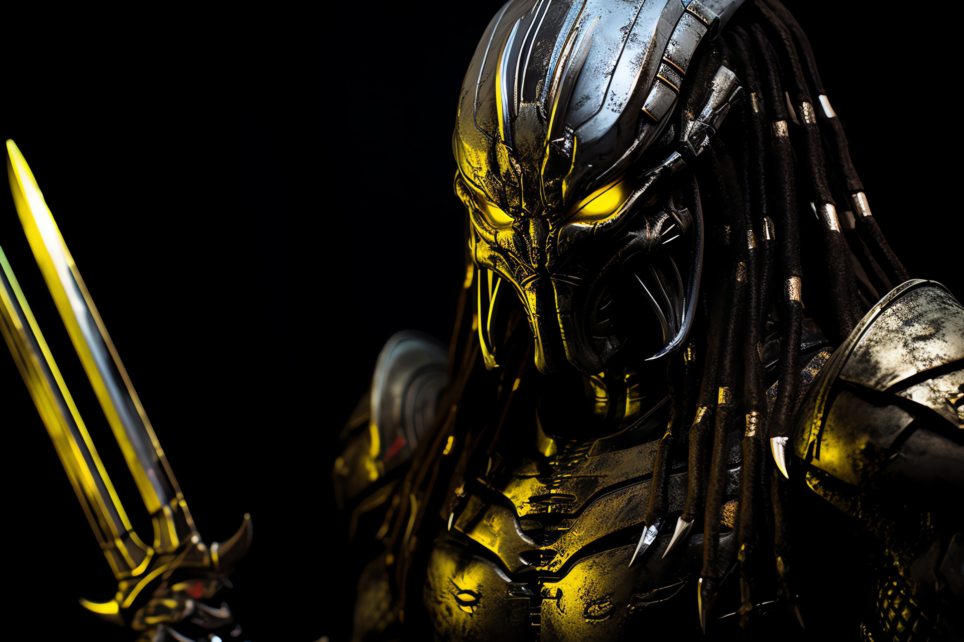 Predator, Stealth stance, Menacing presence, Glowing eyes, Extraterrestrial hunter, HD Desktop Wallpaper