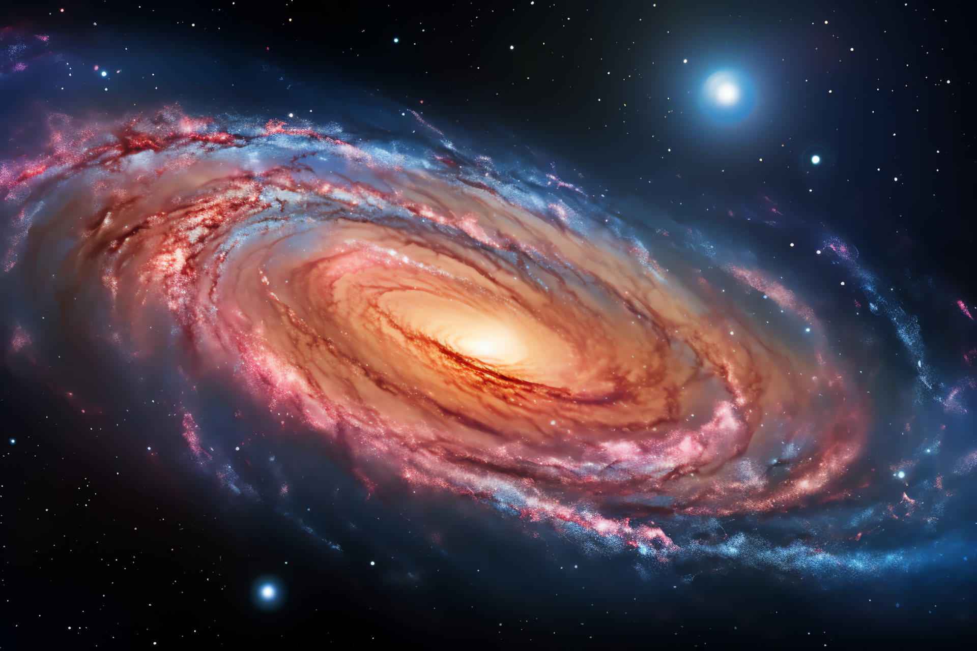 Intergalactic twirl, Milky Way neighbor, Panoramic spiral, Gravitational elegance, Stellar rose hues, HD Desktop Wallpaper