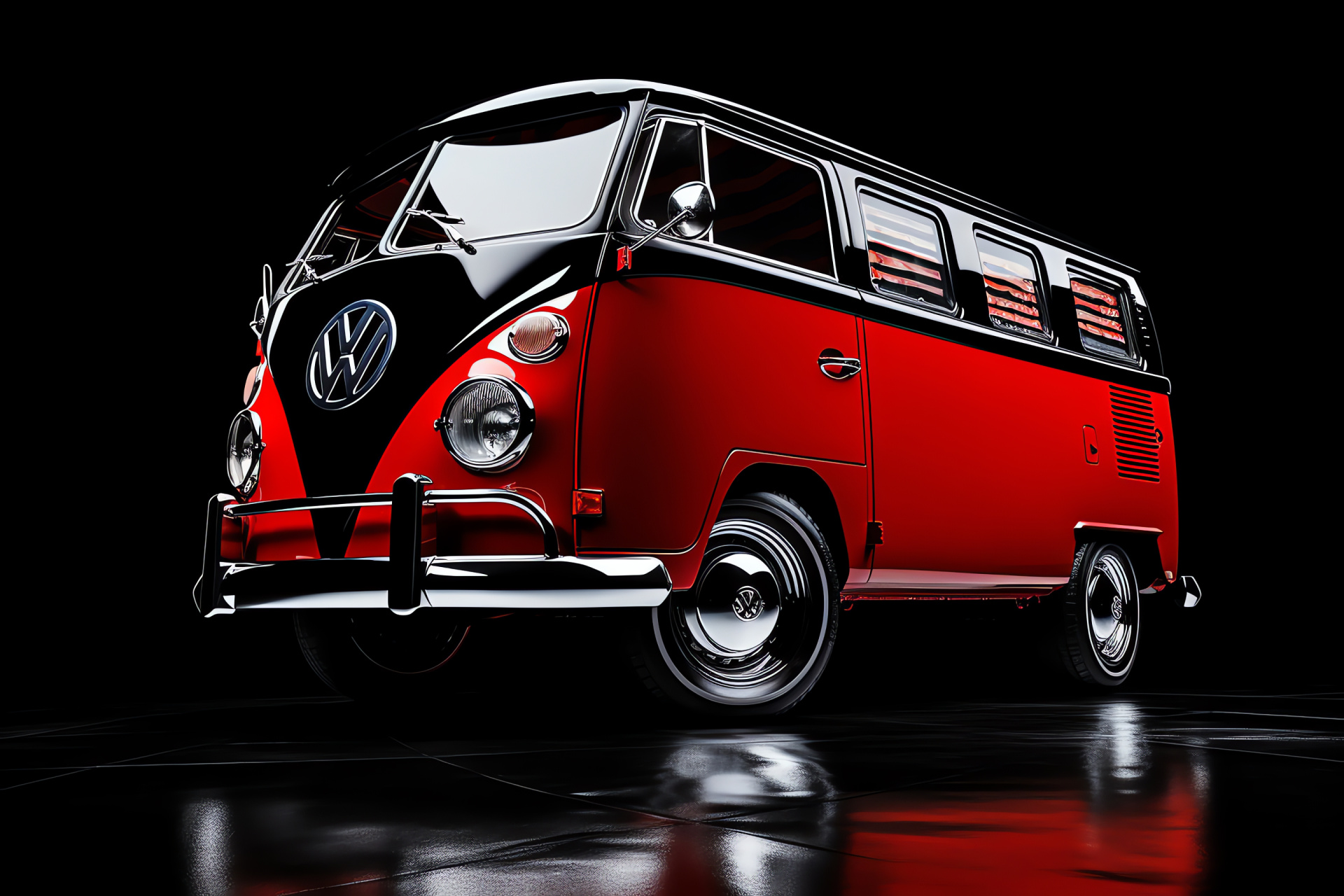 Classic VW Bus T3 Joker, elevated angle, vibrant red, classic travel van, minimalist contrast, HD Desktop Wallpaper