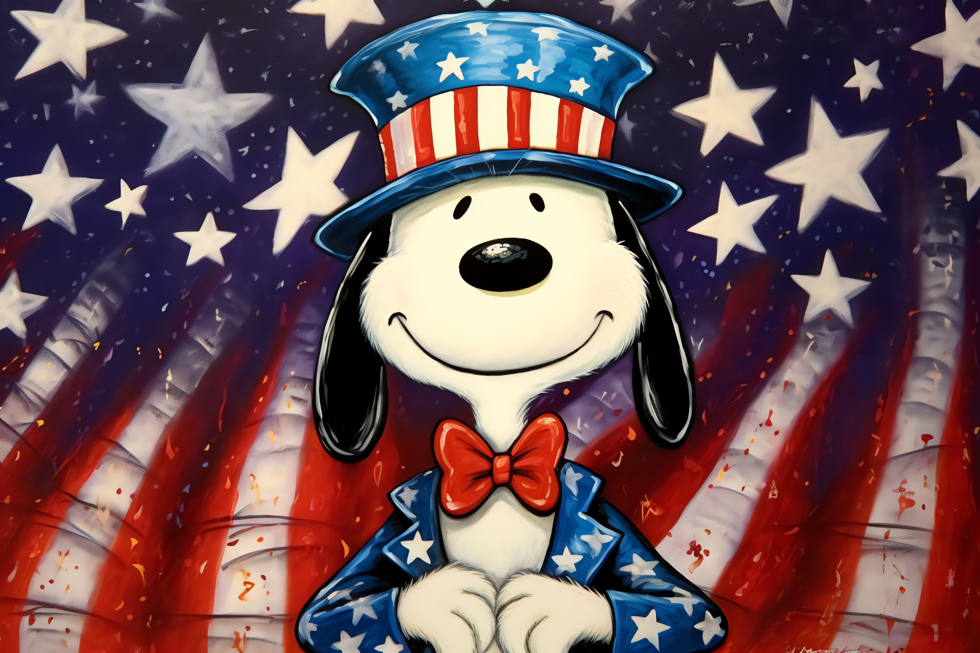 Peanuts Snoopy, Patriotic symbol, National festivity, Star-spangled attire, Flag design, HD Desktop Wallpaper