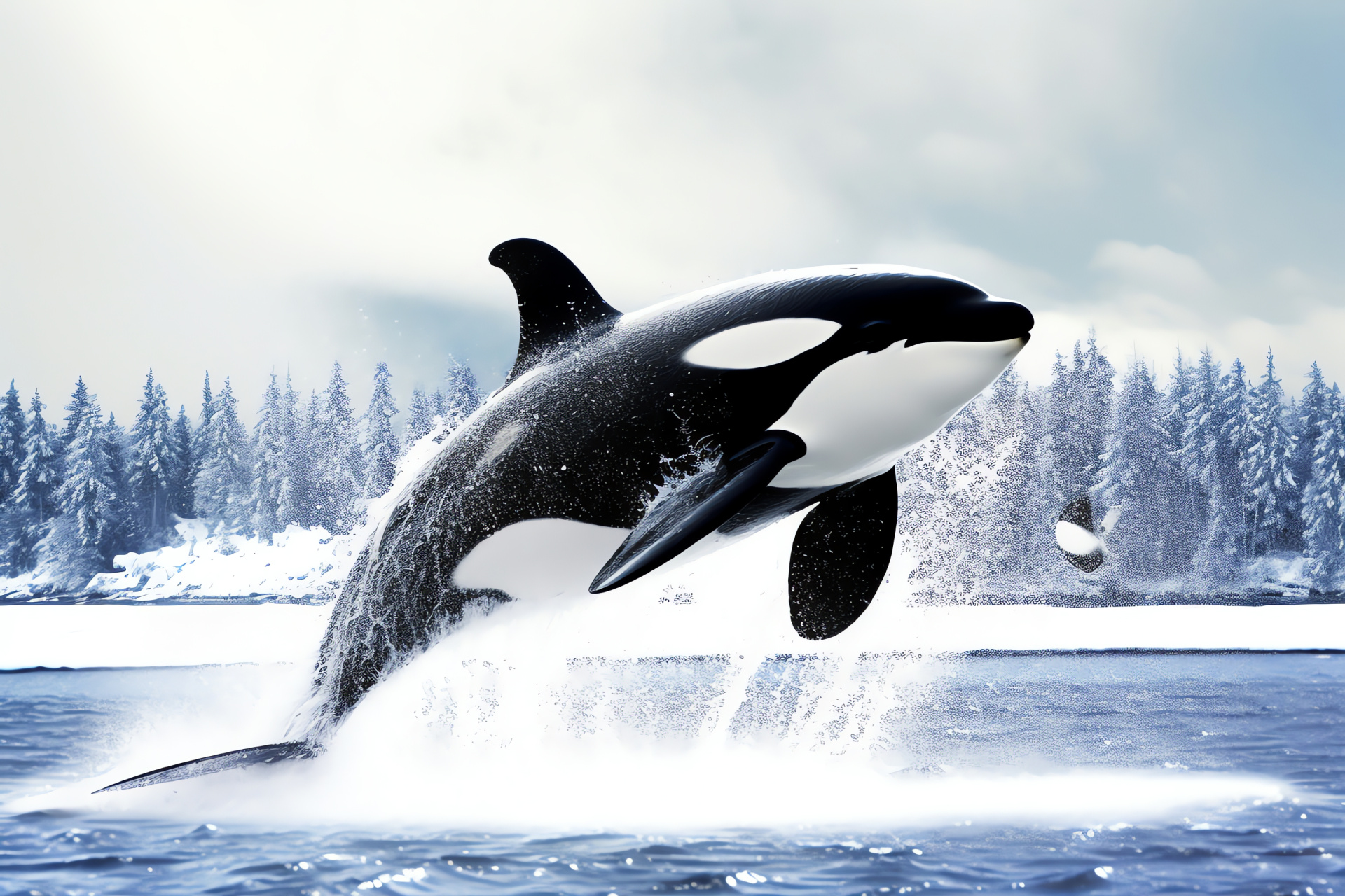 Antarctic orca breach, Killer whale spectacle, Frigid sea leaping, Marine yin and yang, HD Desktop Wallpaper