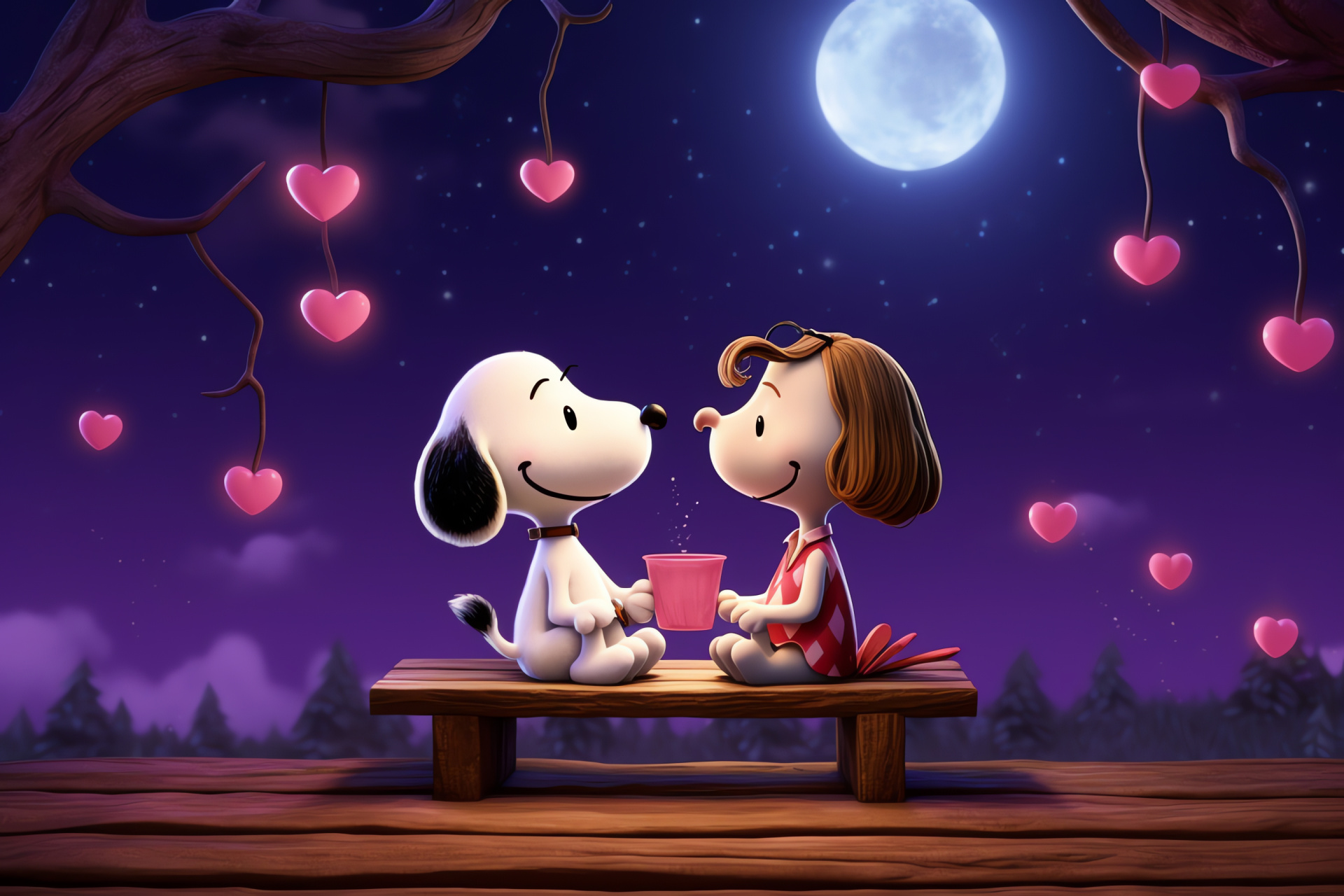 Snoopy and Fifi, Valentine's Day bonding, Love-themed illustration, Animated romance, Heartfelt vector, HD Desktop Wallpaper