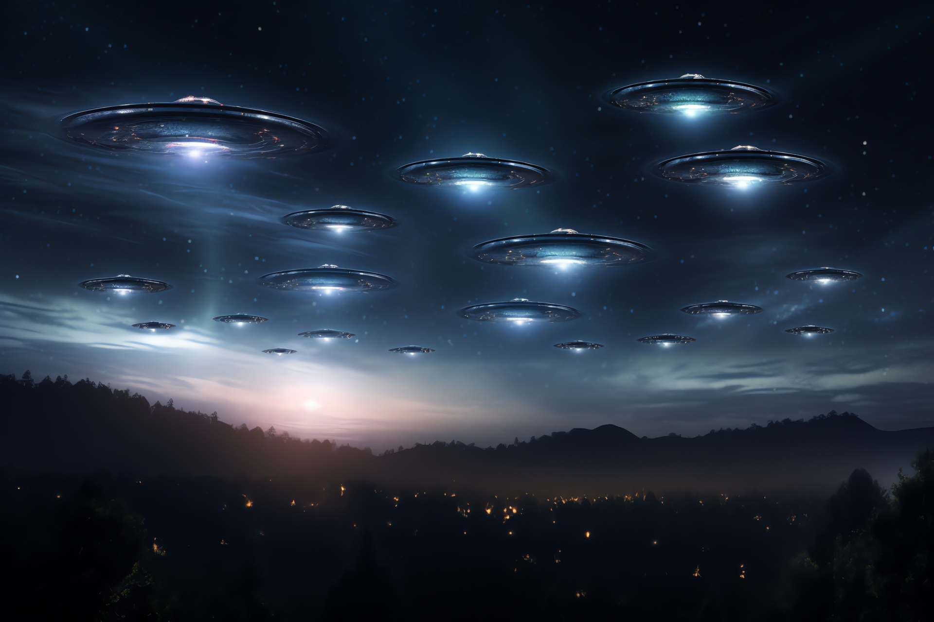 Unidentified fleet, Panoramic scope, Aerial squadron, Cosmic backcloth, Starry firmament, HD Desktop Wallpaper