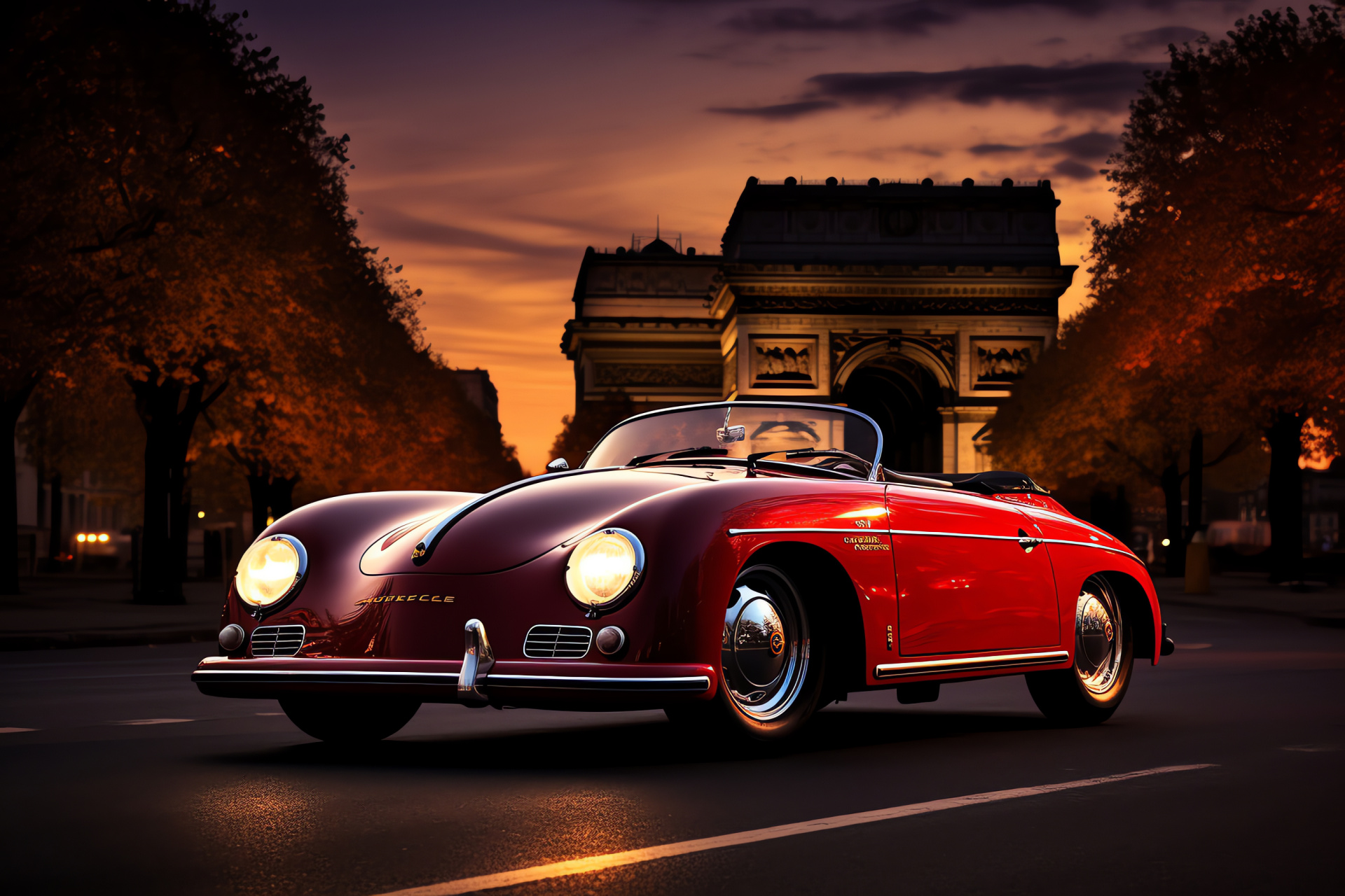 Porsche Speedster in Paris, French capital chic, Iconic Champs-lyses, Prestige at Arc de Triomphe, European elegance, HD Desktop Wallpaper