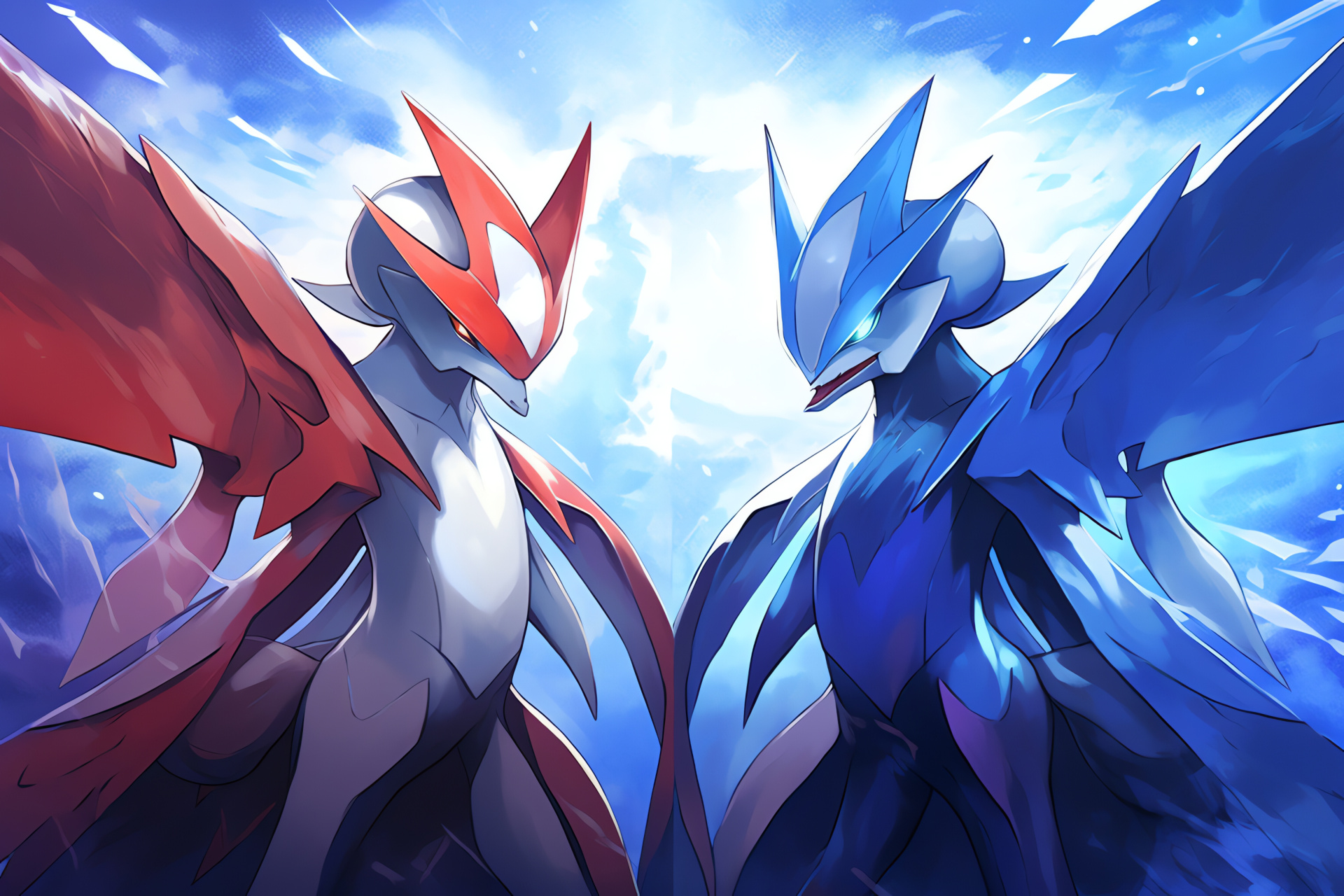 Legendary Pokemon, Eon siblings Latios and Latias, Jet-stream wings, Ruby and sapphire hues, HD Desktop Image