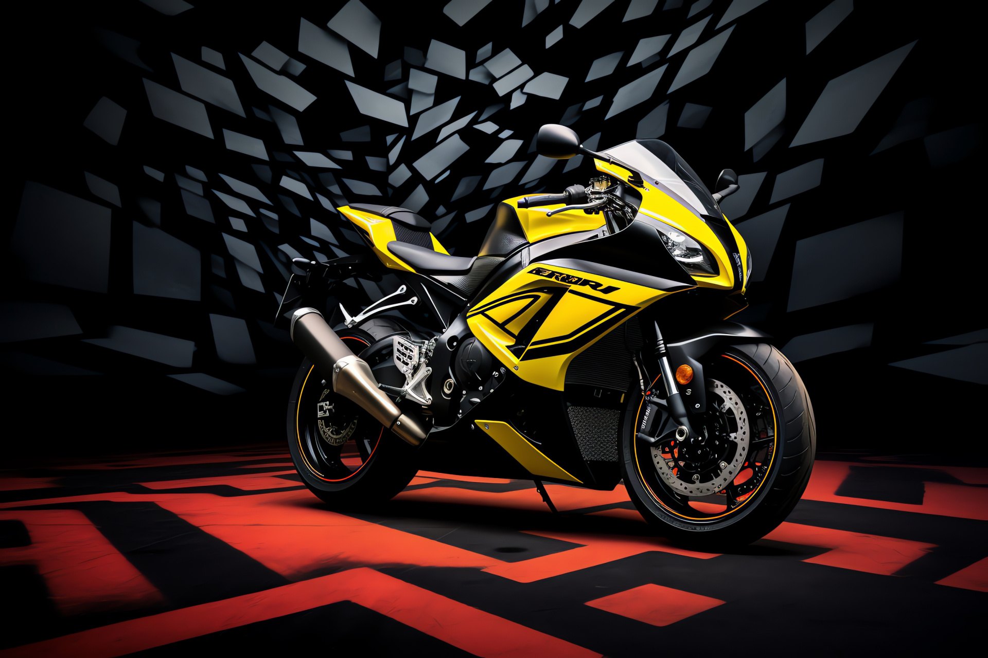 Suzuki GSXR 750, Sportbike profile, Multi-color livery, High-contrast backdrop, Performance two-wheeler, HD Desktop Image