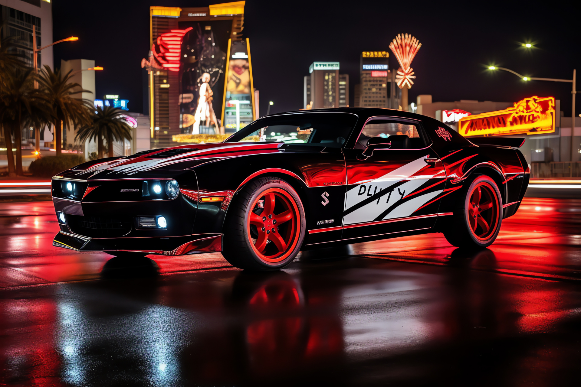 Trans Am Sin City, Vegas neon panorama, Custom paint, Sin City tribute, Urban nightlife, HD Desktop Wallpaper