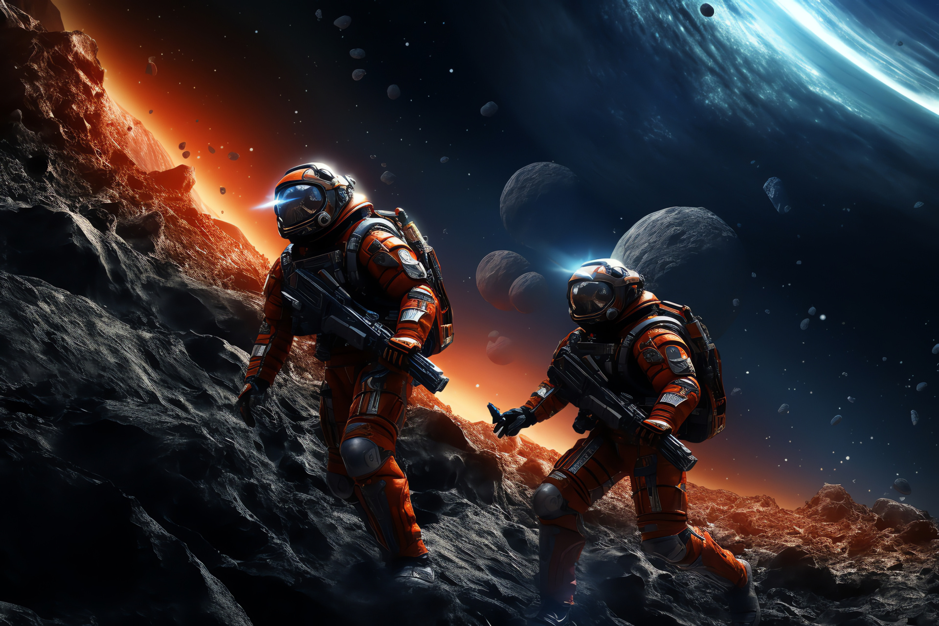 Space odyssey, Future astronauts, Extra-planetary mission, Advanced environmental suits, Alien worlds, HD Desktop Image