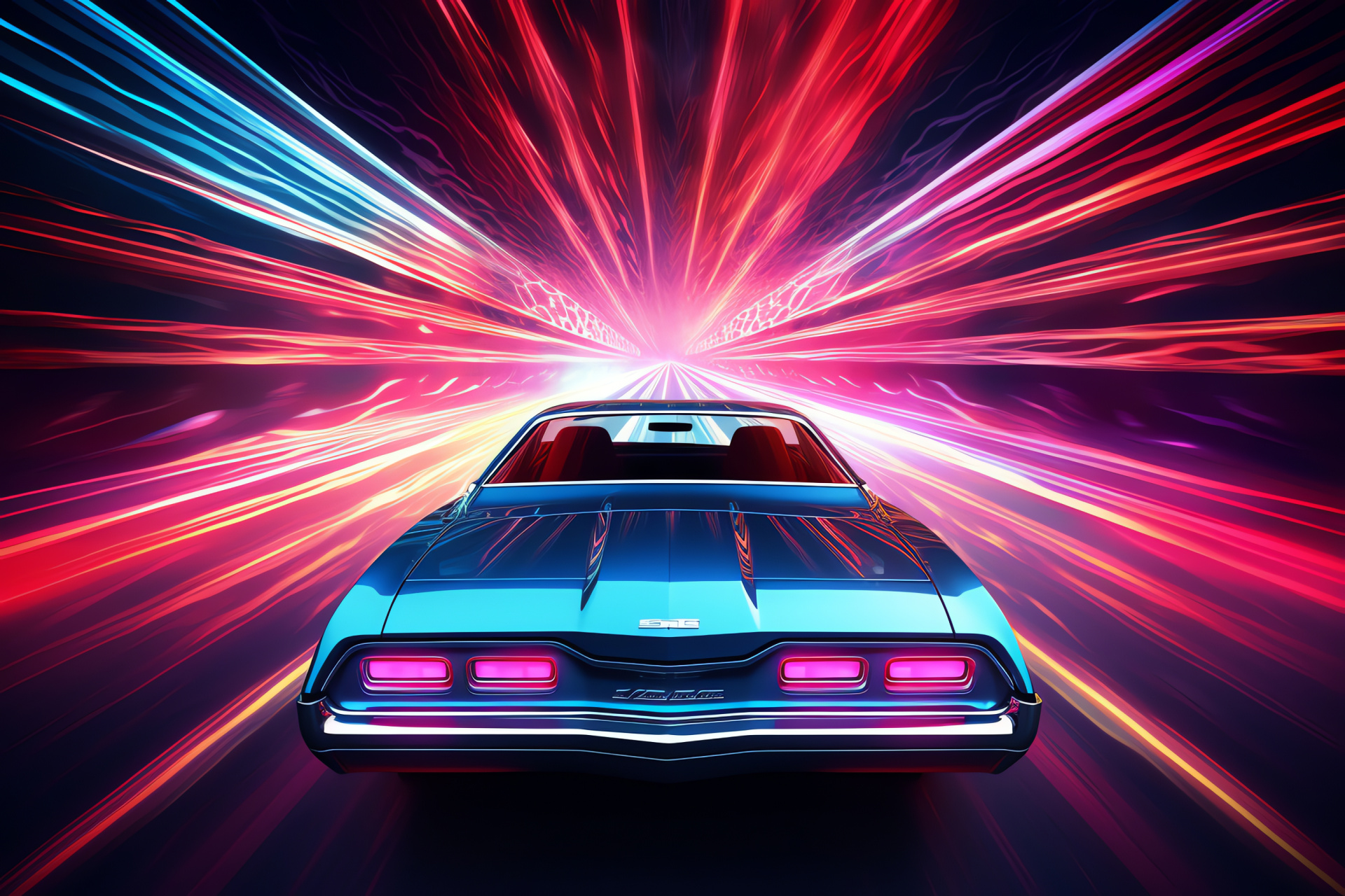 Neon Car concept, Bird's-eye metropolis, Light show display, Retro city ambiance, Neon holography, HD Desktop Wallpaper